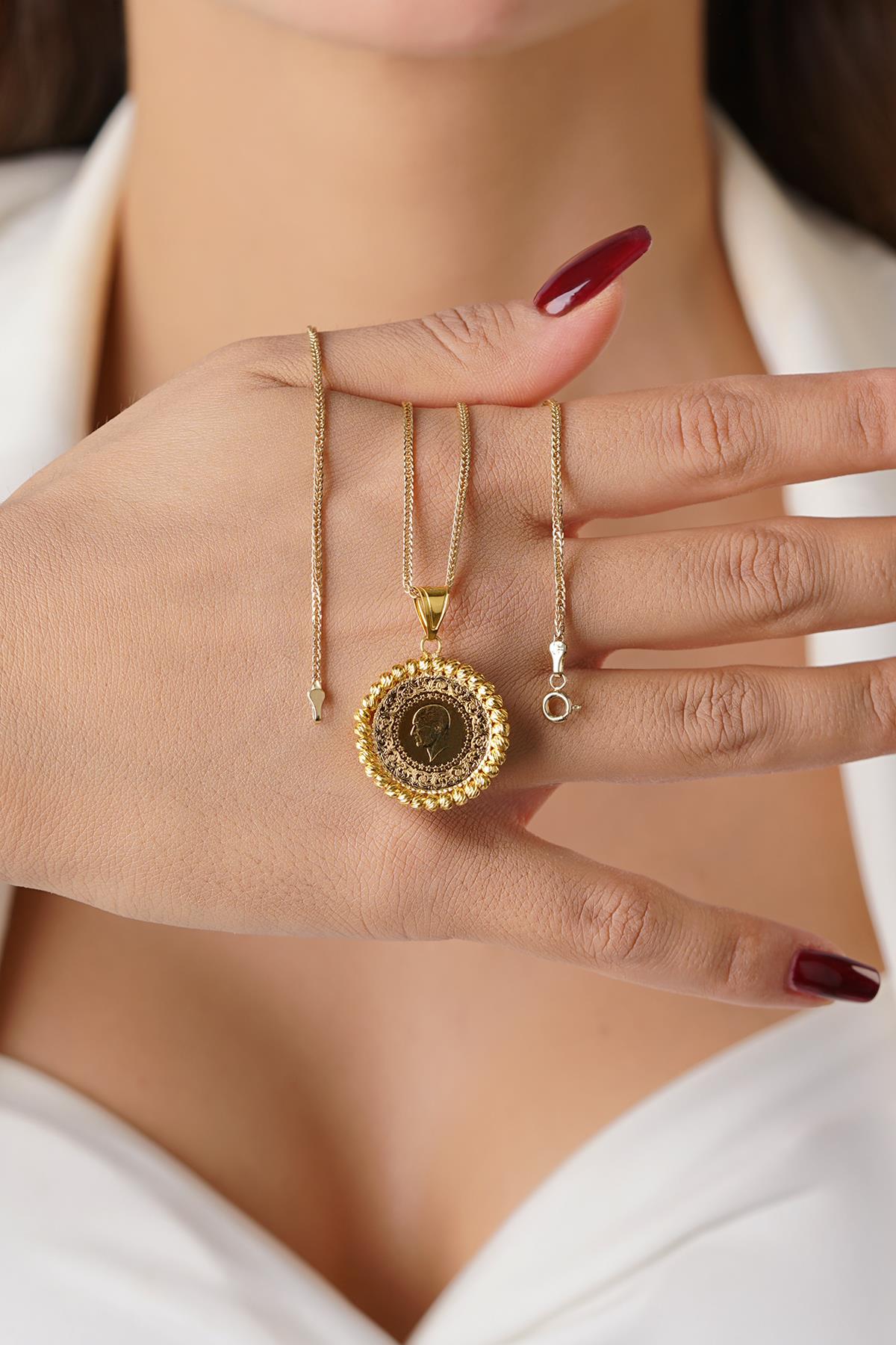 14K Solid Gold Quarter Coin with Silk Chain Necklace