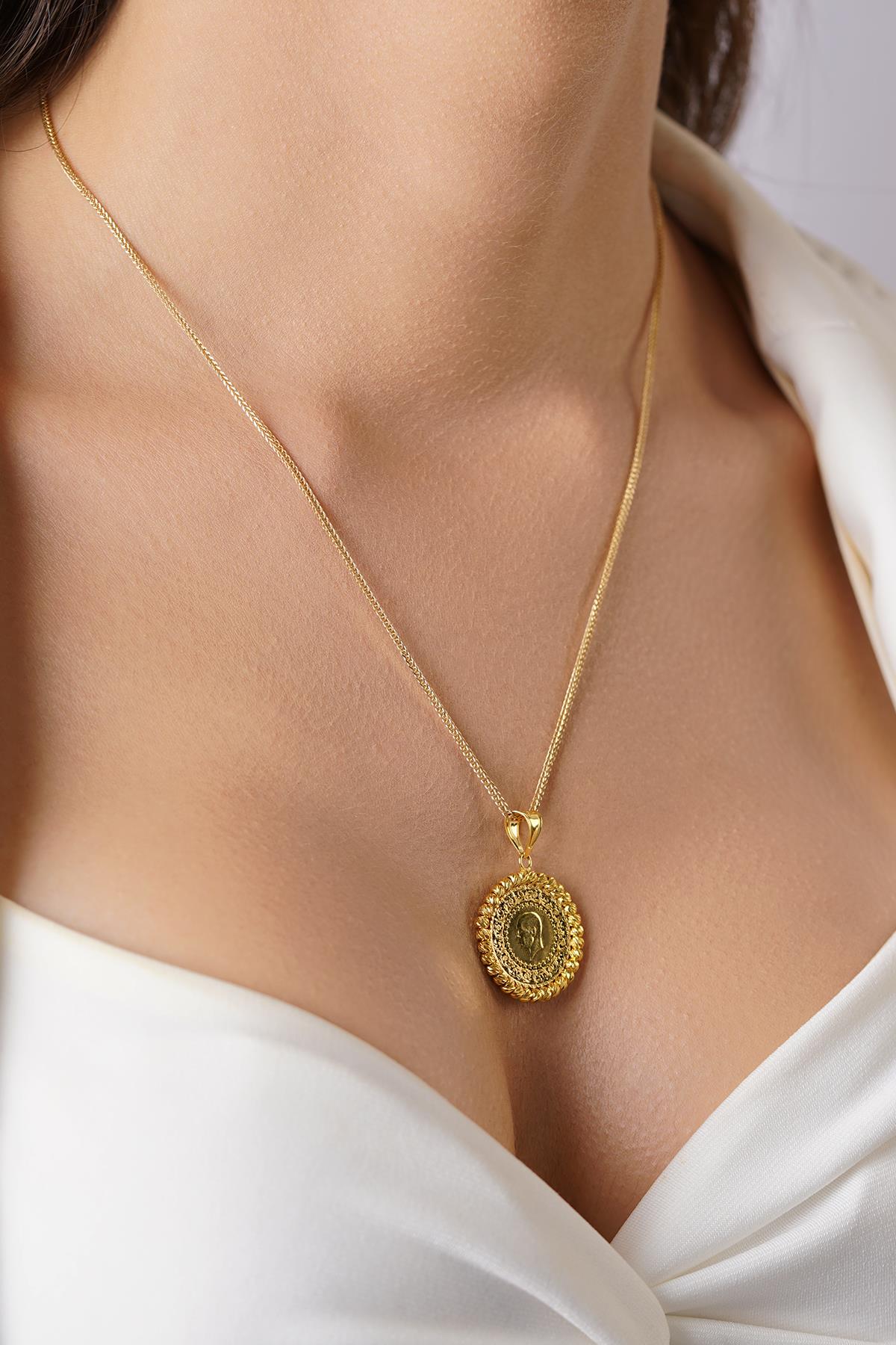 14K Gold Quarter Coin with Silk Chain Necklace