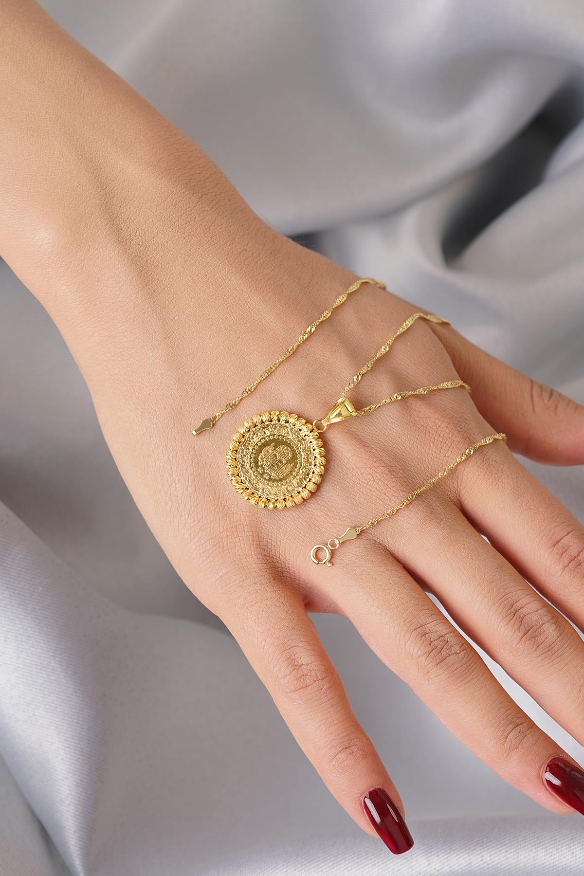 14K Solid Gold Quarter Coin with Singapore Chain Necklace