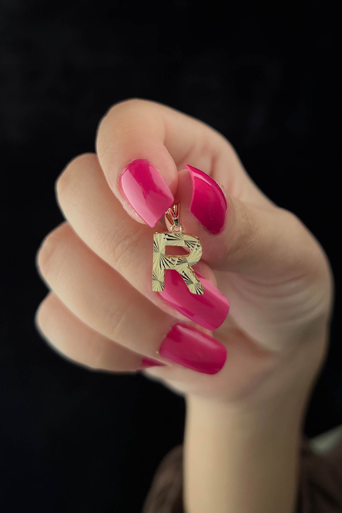 14K Gold R Letter Mini Shine Pendant