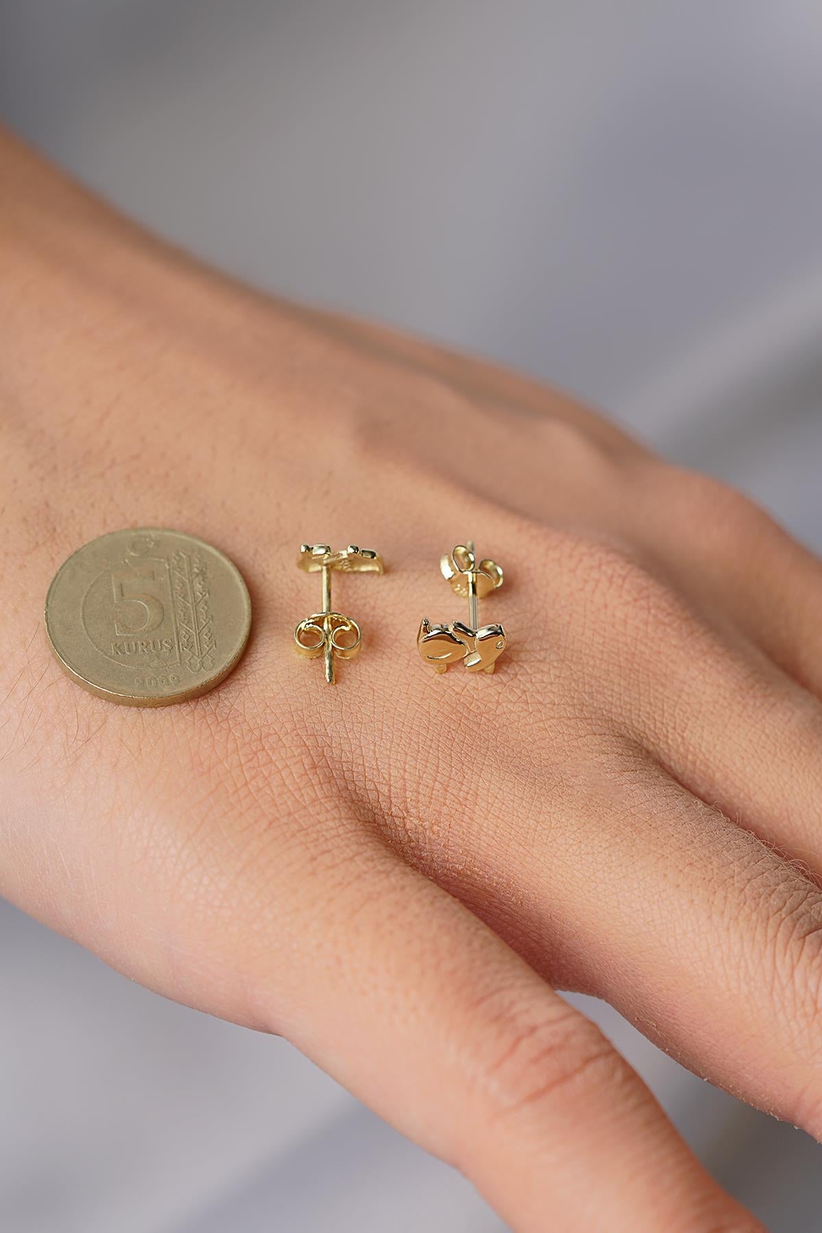 14K Gold Rabbit Shaped Stud Earrings