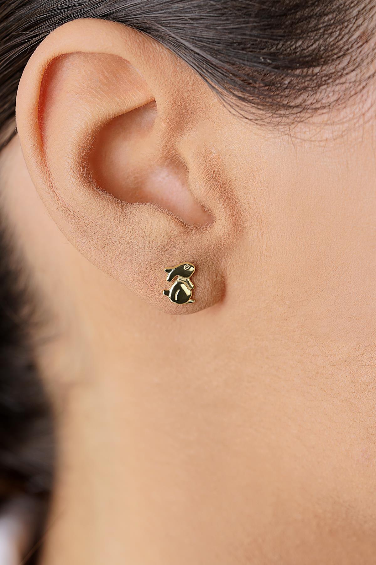 14K Gold Rabbit Shaped Stud Earrings