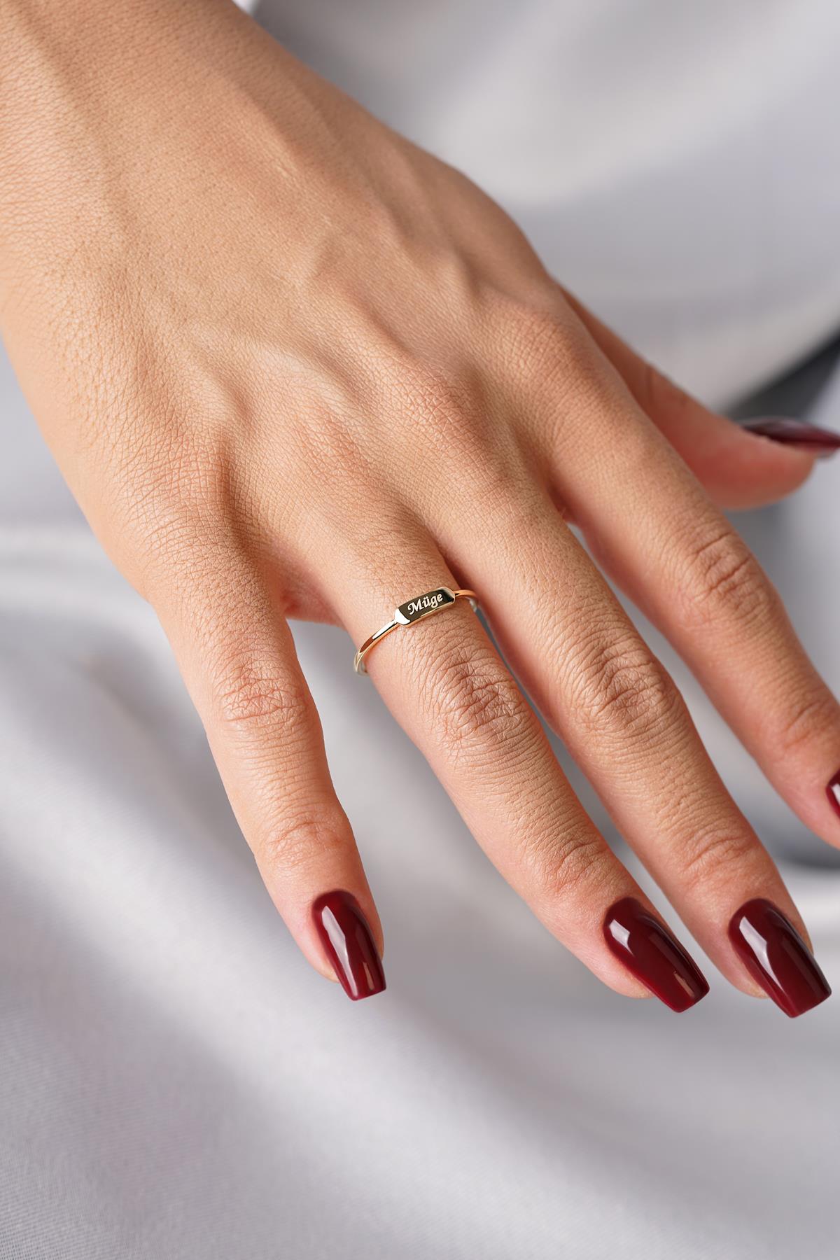 14K Gold Rectangle Bar Signet Ring