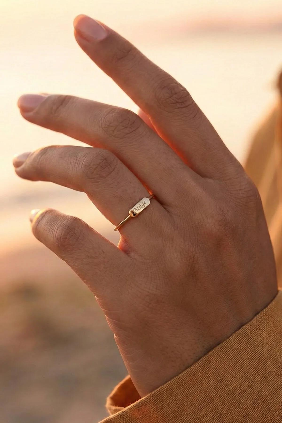 14K Gold Rectangle Bar Signet Ring