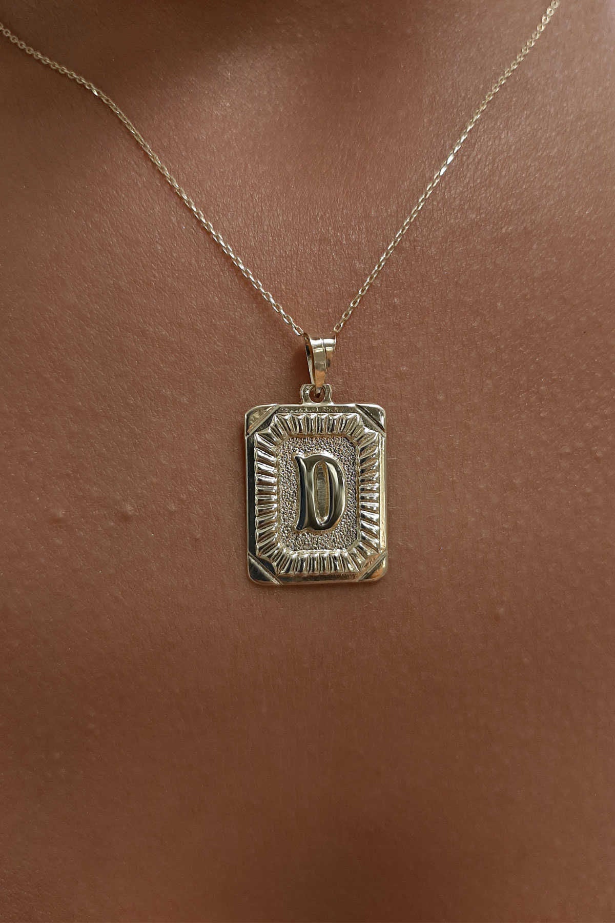 14K Gold Rectangle Letter Necklace