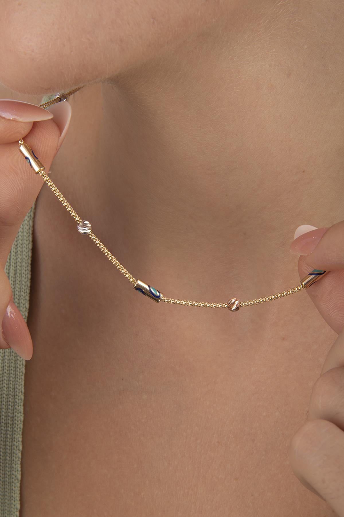 14K Gold Roller Evil Eye Necklace