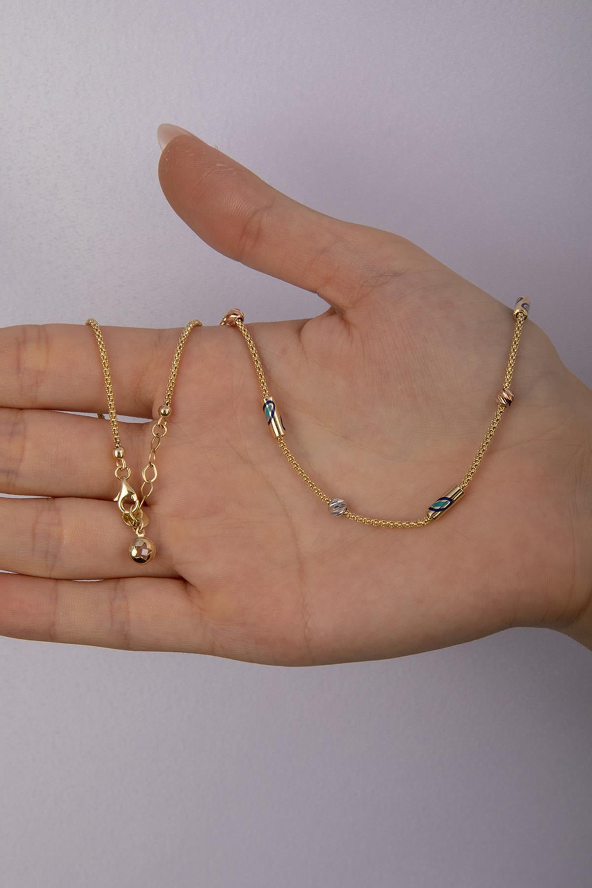 14K Gold Roller Evil Eye Necklace