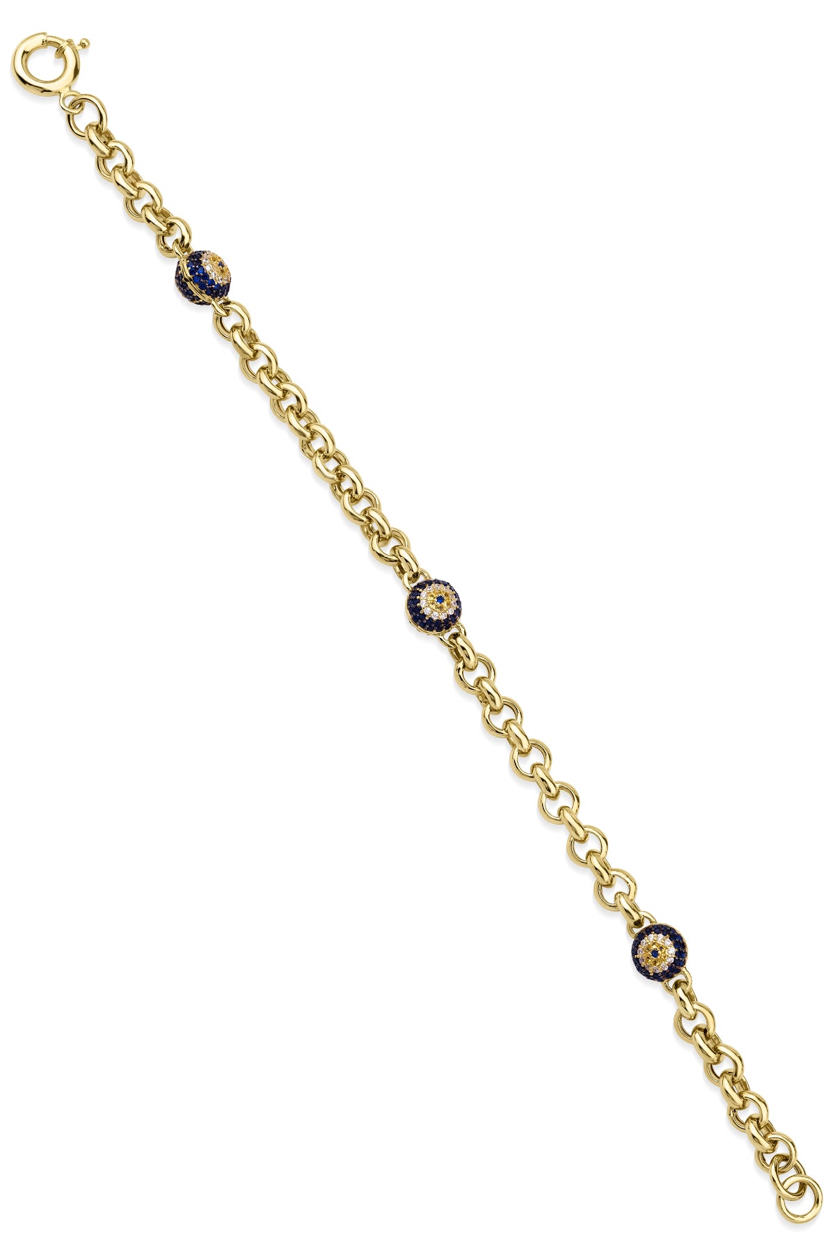 14K Gold Rolo Bracelet Evil Eye Bracelet