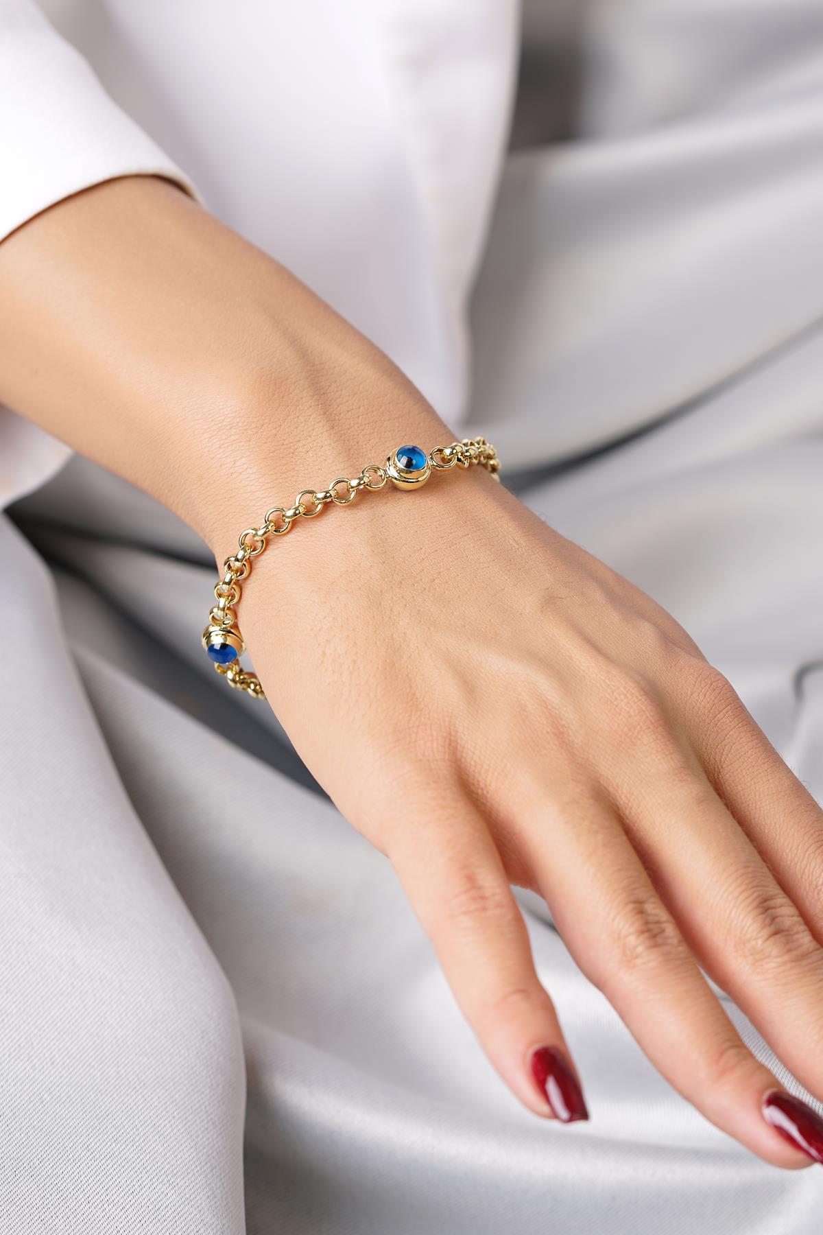 14K Gold Rolo Evil Eye Bracelet