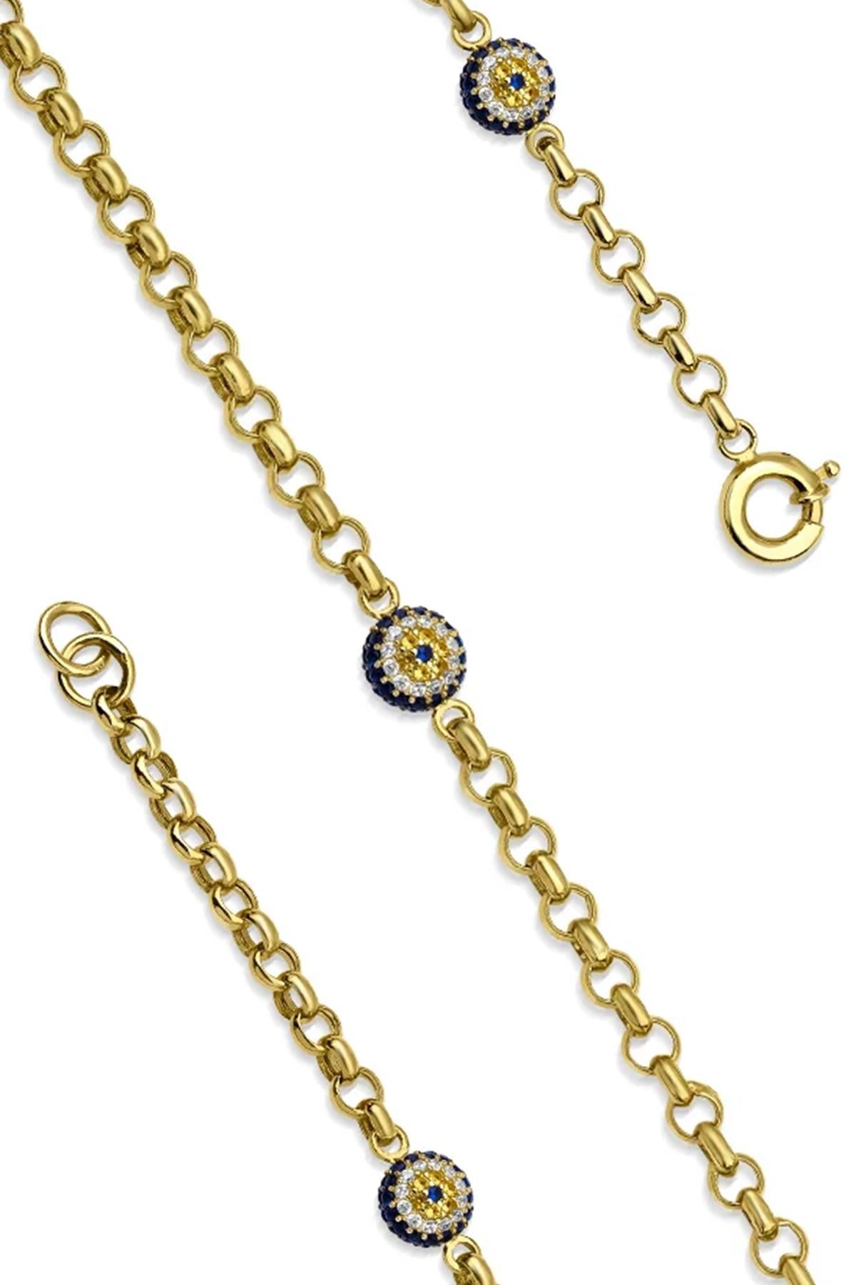 14K Gold Rolo Evil Eye Bracelet