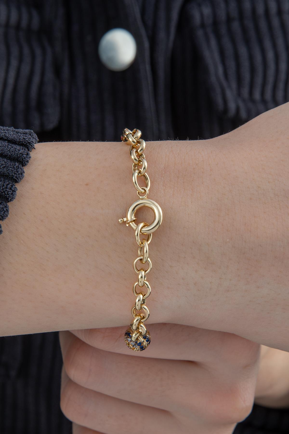 14K Gold Rolo Evil Eye Bracelet