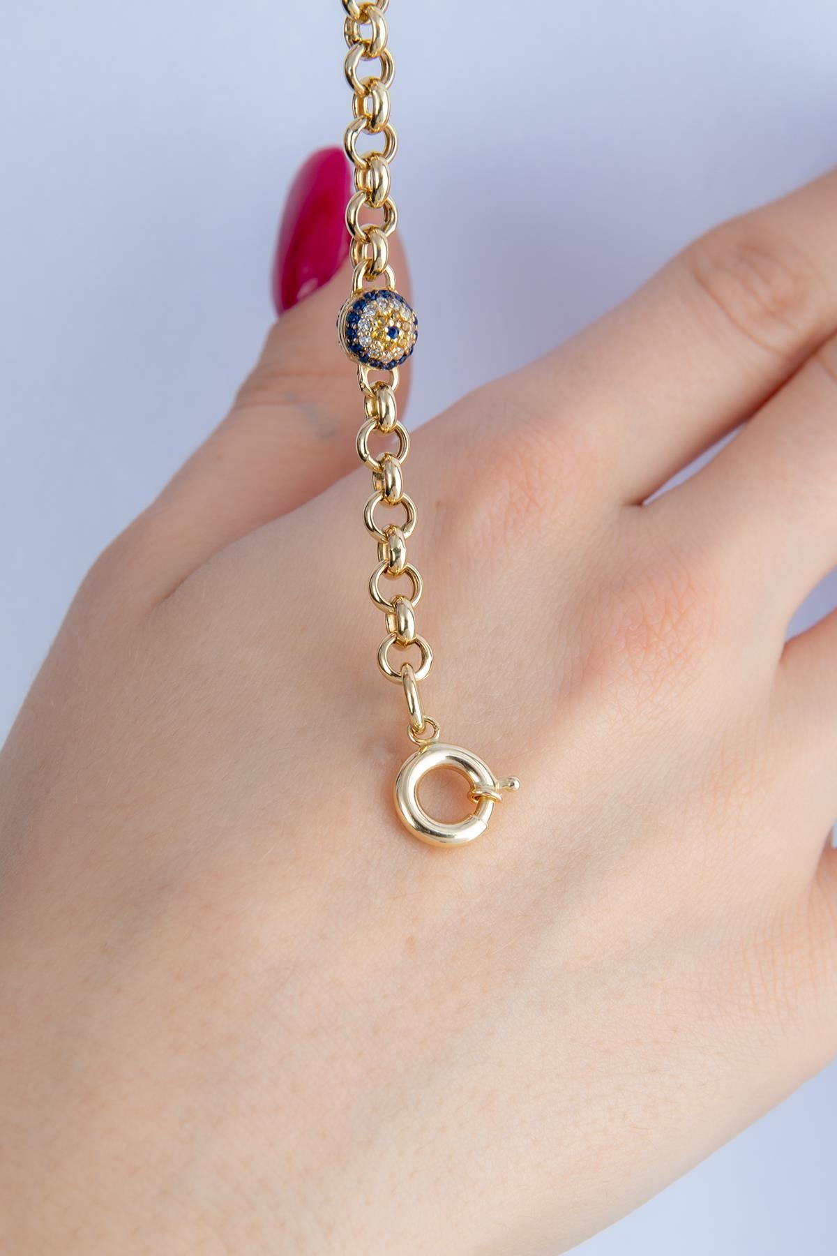 14K Gold Rolo Evil Eye Bracelet