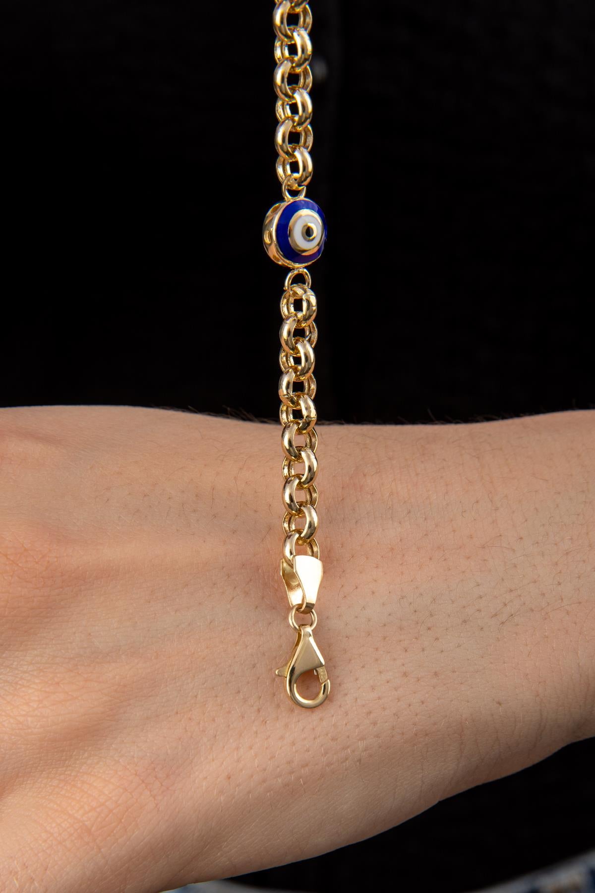 14K Gold Rolo Evil Eyes Bracelet