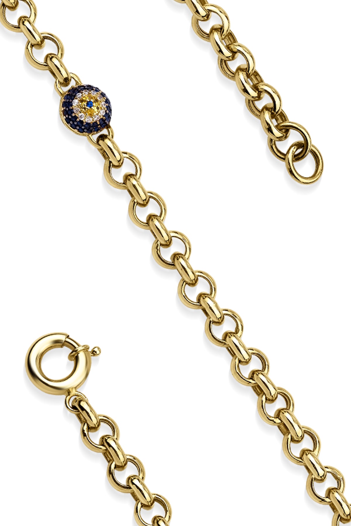 14K Gold Rolo With 1 Evil Eye Bracelet
