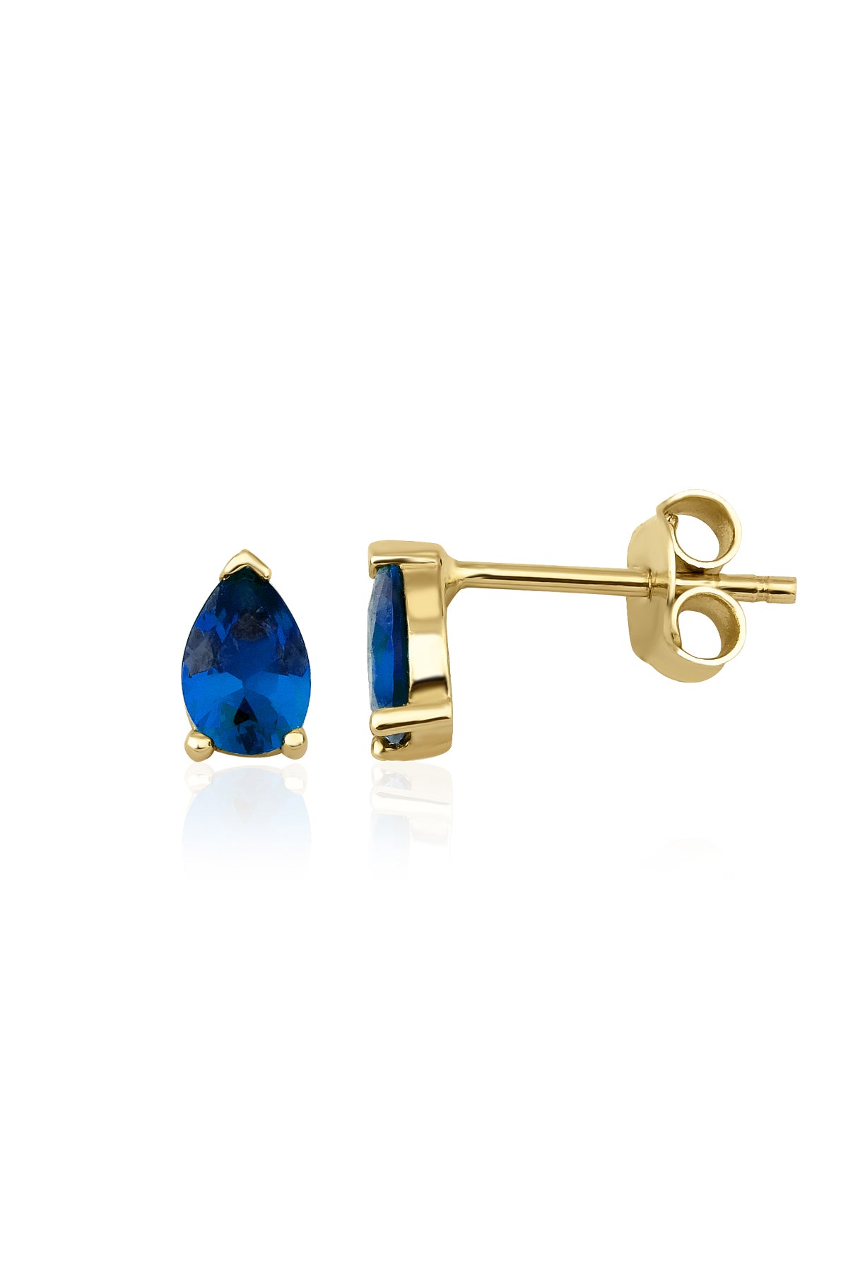 14K Gold Root Sapphire Stone Drop Shape Stud Earrings