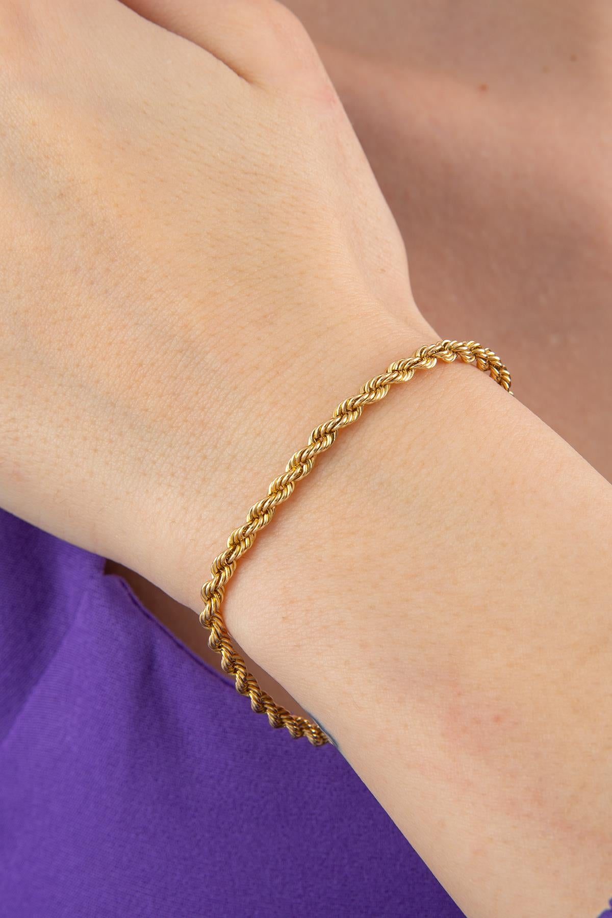 14K Gold Rope Chain Bracelet  0.124 inch