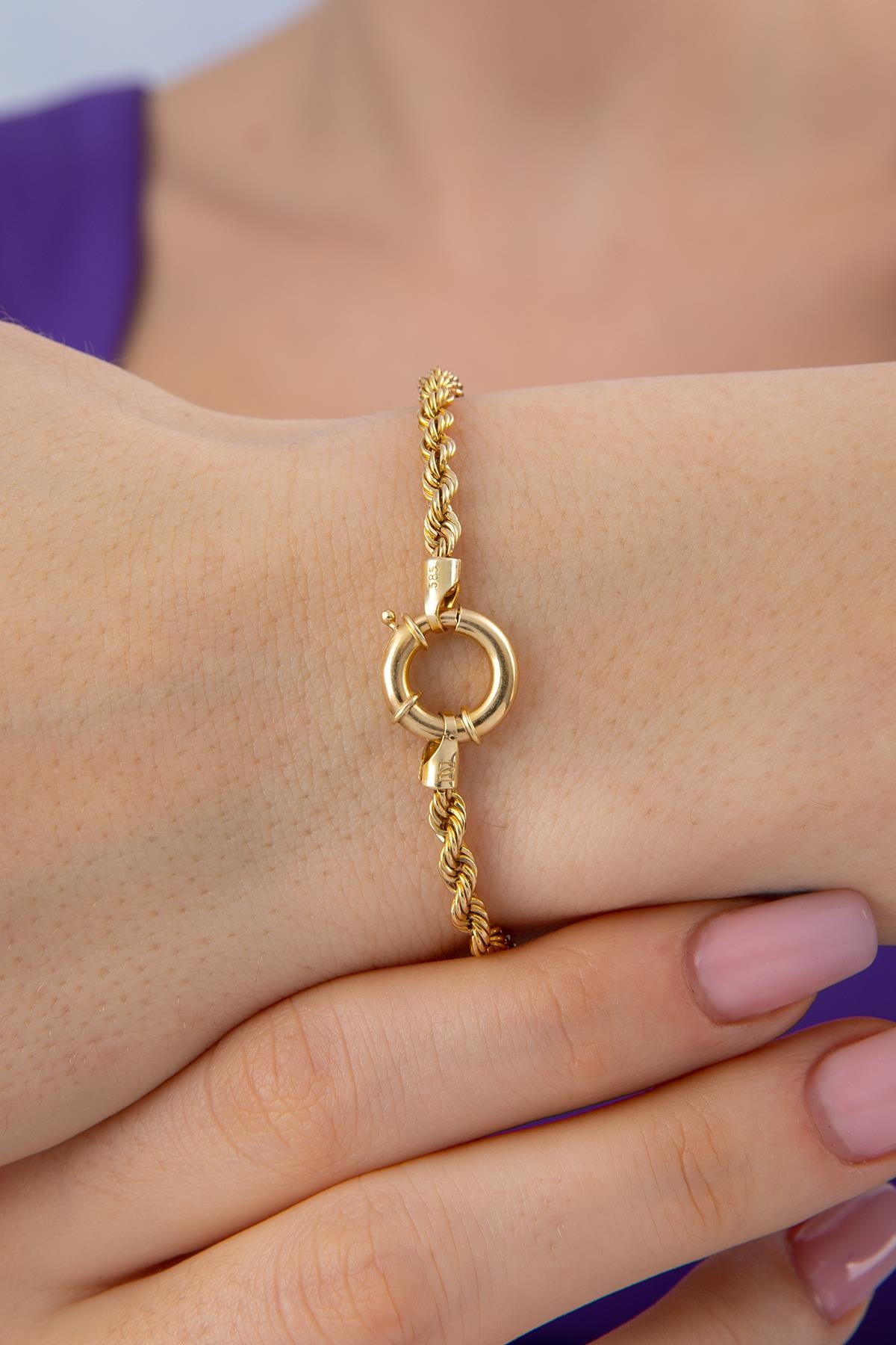 14K Gold Rope Chain Bracelet  0.124 inch