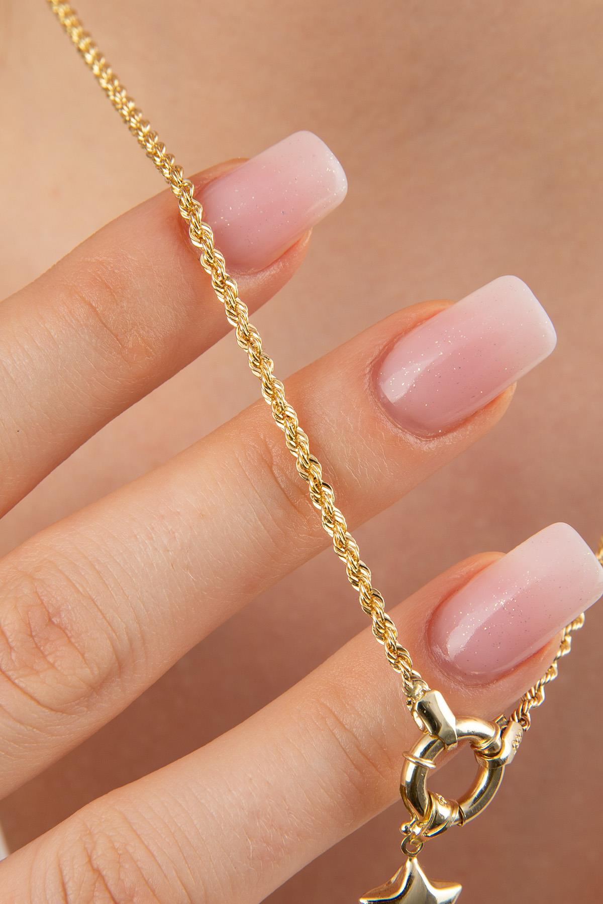 14K Gold Rope Chain Puffed Faceted Star Necklace