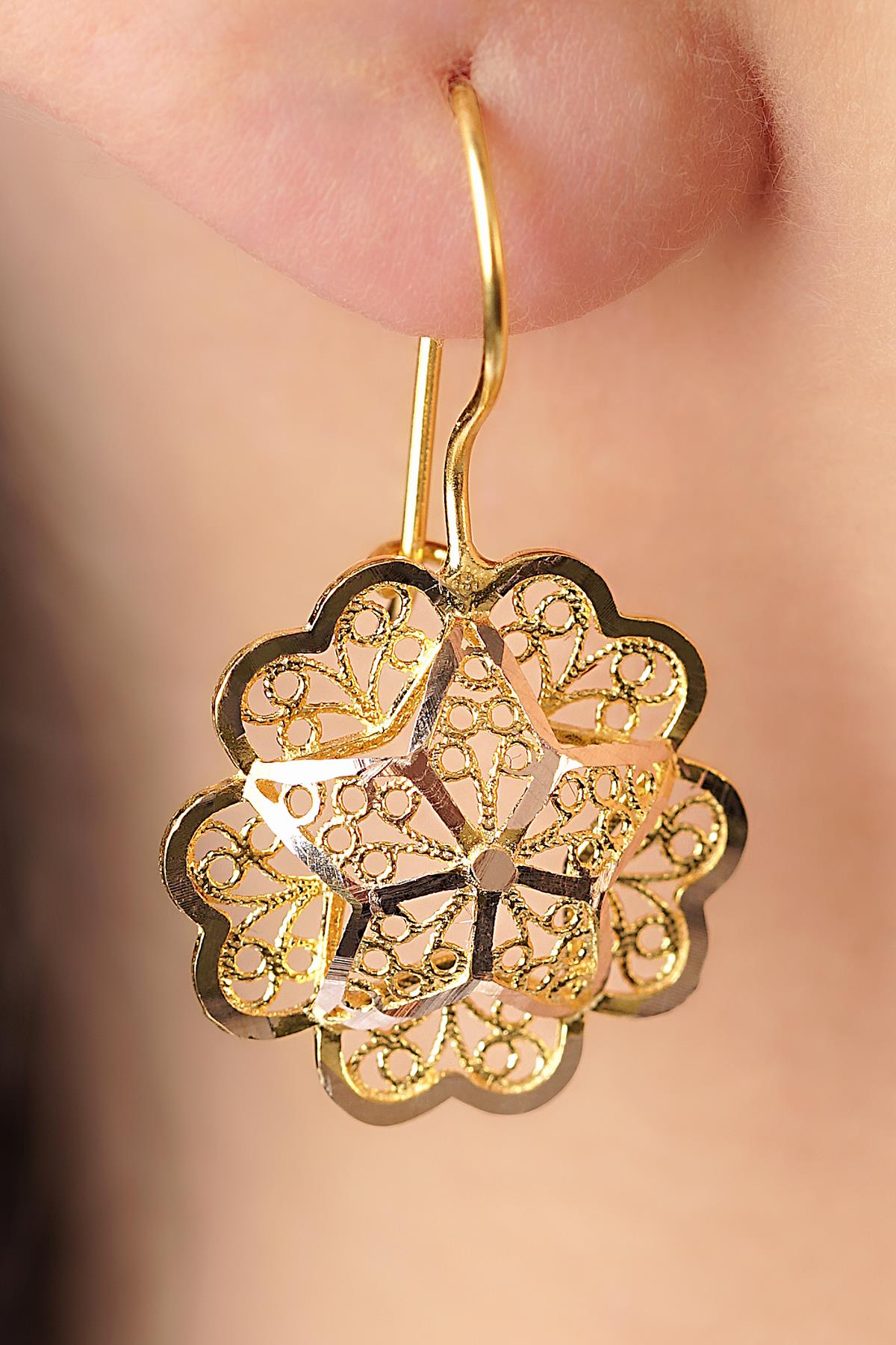 14K Gold Rose Motif Filigree Earrings – Mother’s Earrings