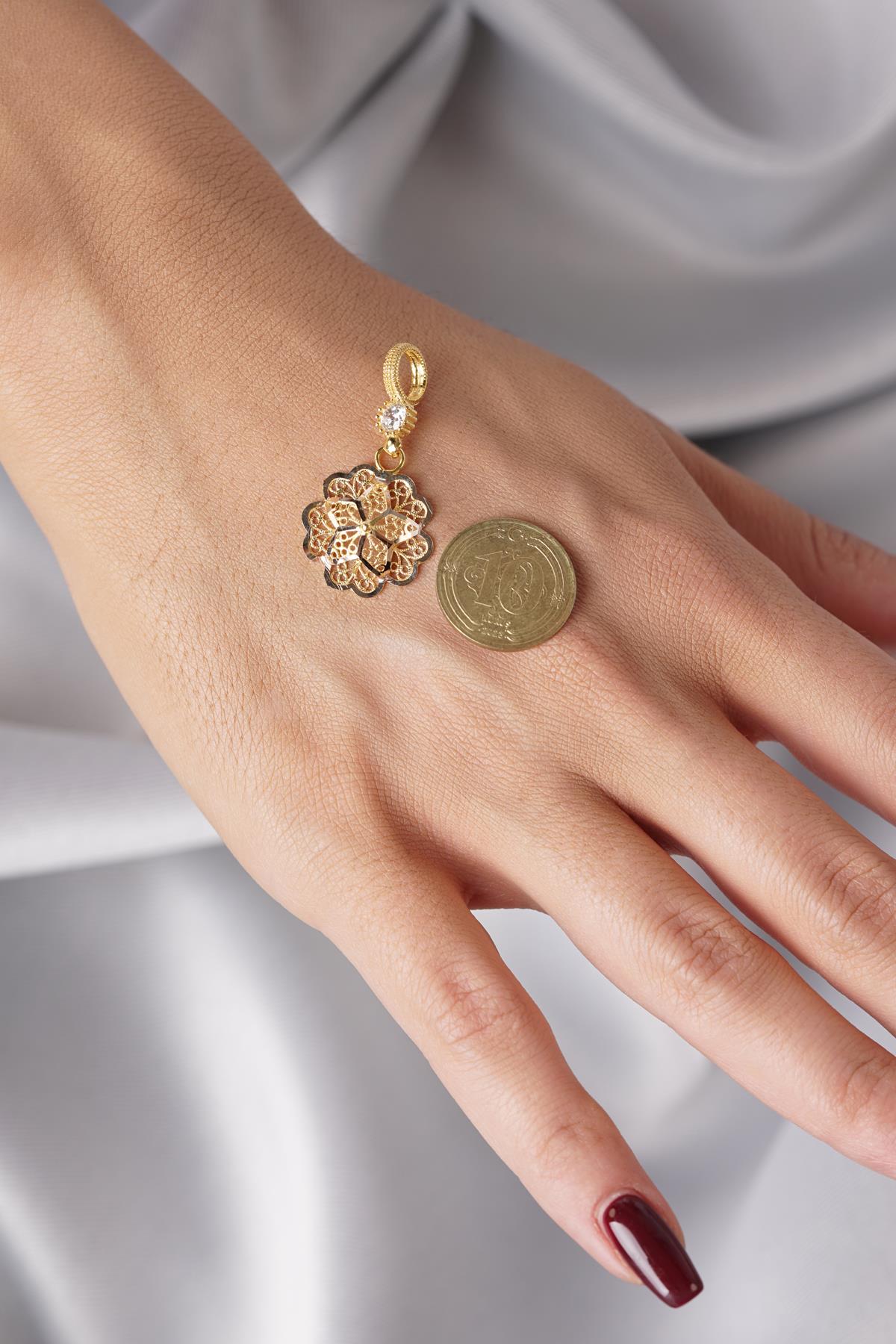 14K Solid Gold Rose Motif Filigree Pendant – Mother’s Pendant