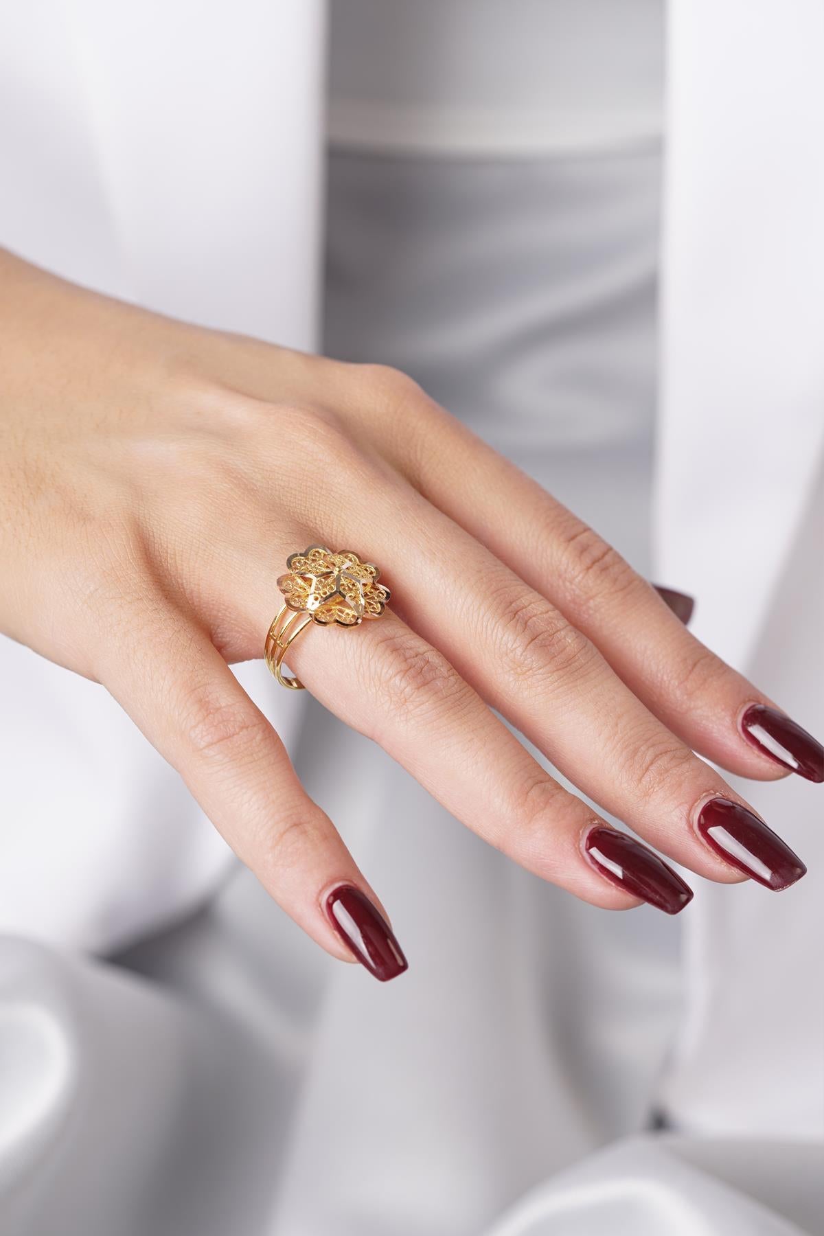 14K Gold Rose Motif Filigree Ring – Mother’s Ring