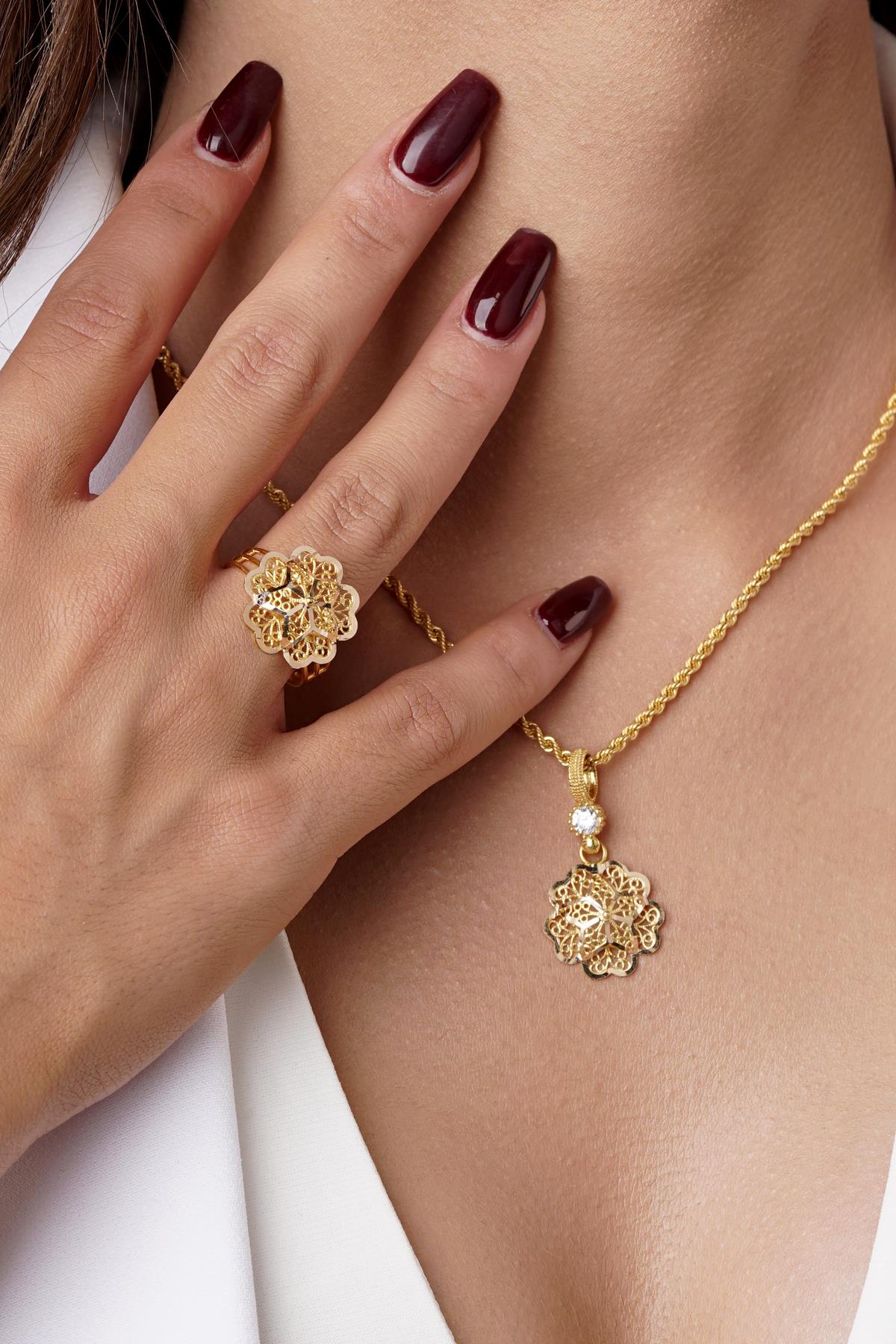 14K Gold Rose Motif Filigree Set – Mother’s Set