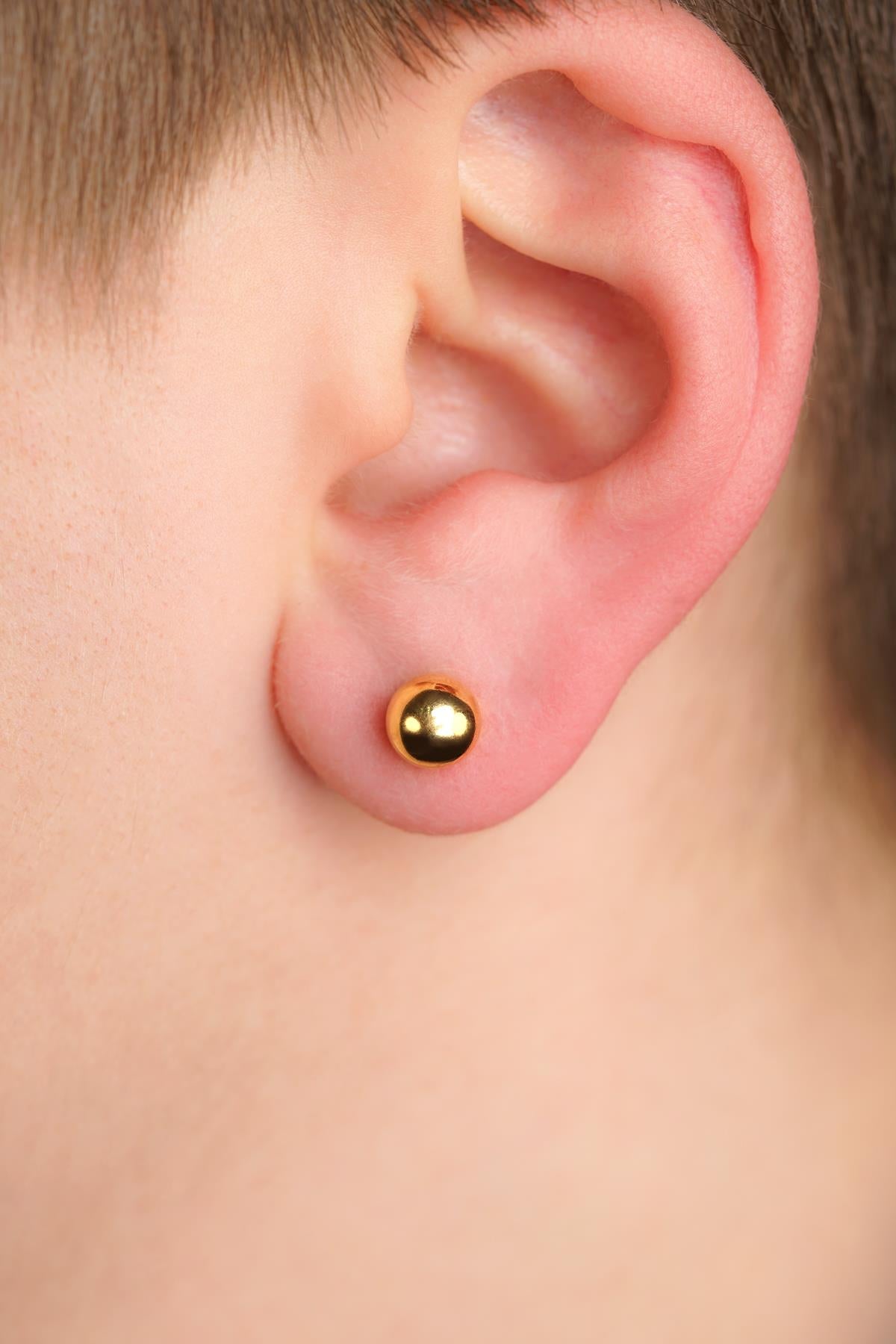 14K Gold Round Ball Men’s Earring