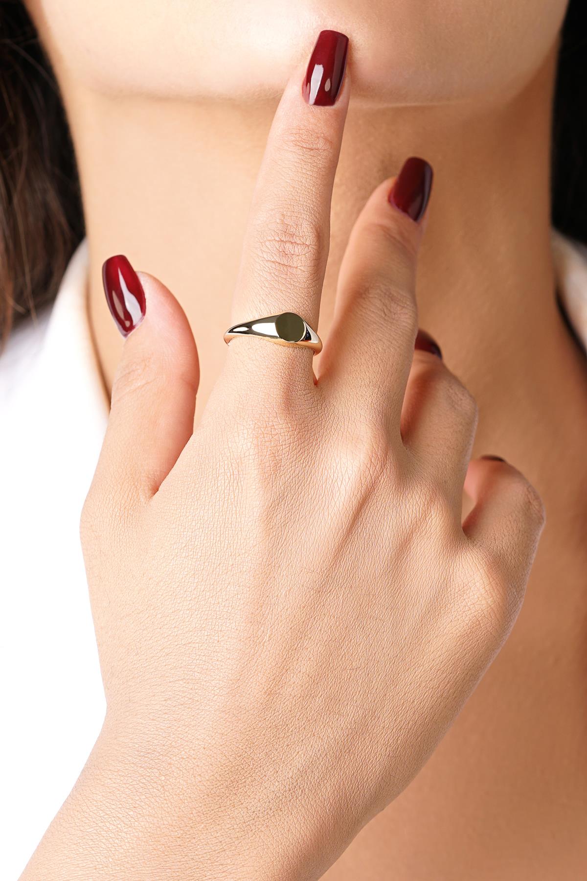 14K Gold Round Disc Signet Ring