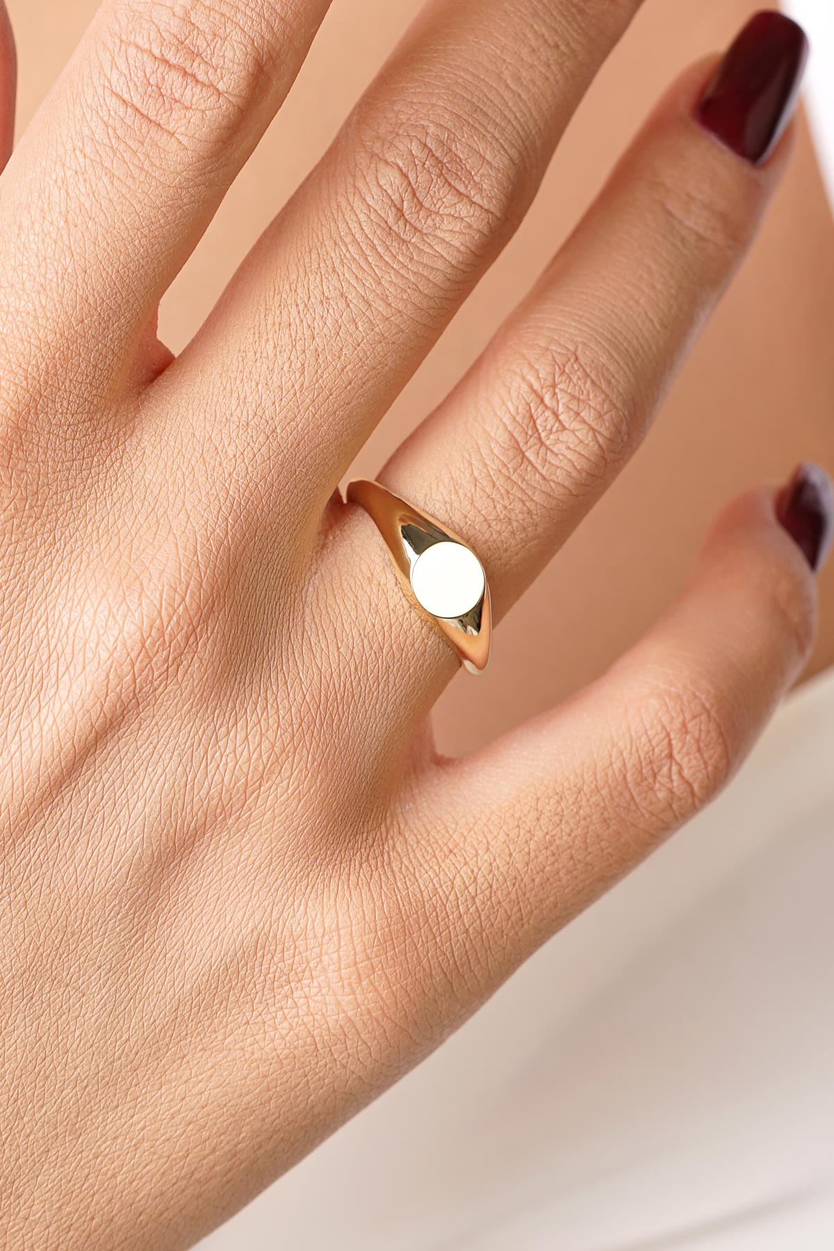 14K Gold Round Disc Signet Ring