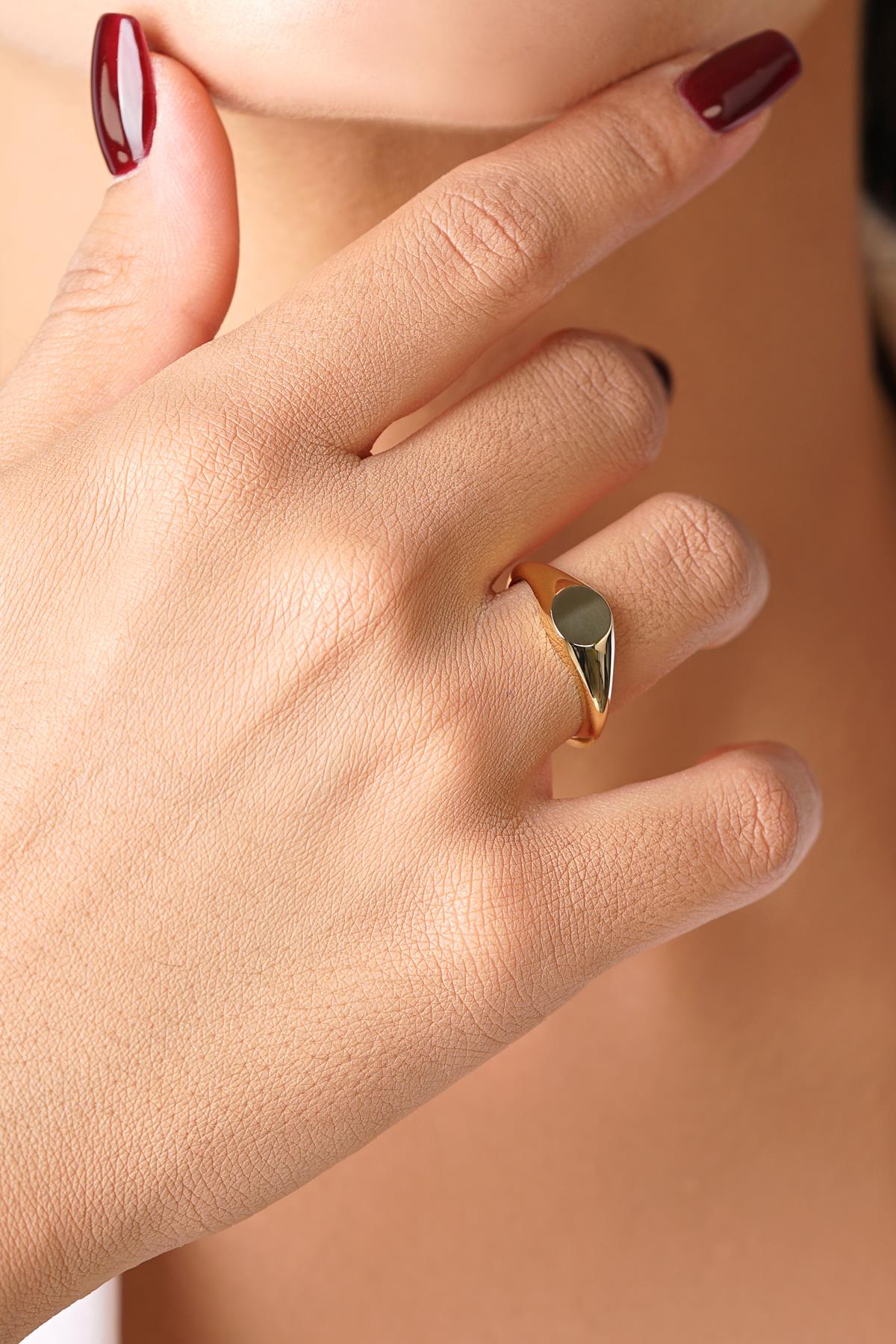 14K Gold Round Disc Signet Ring