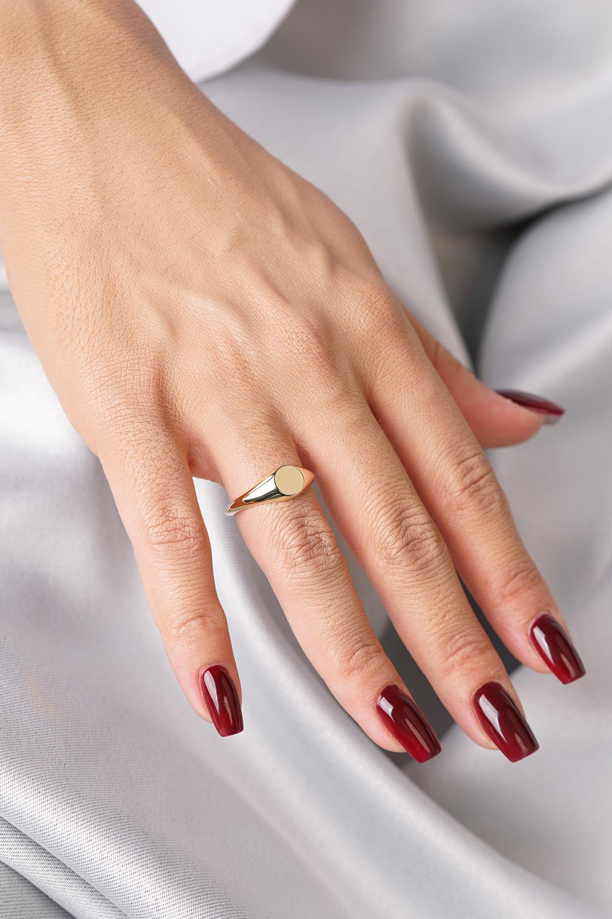 14K Gold Round Disc Signet Ring