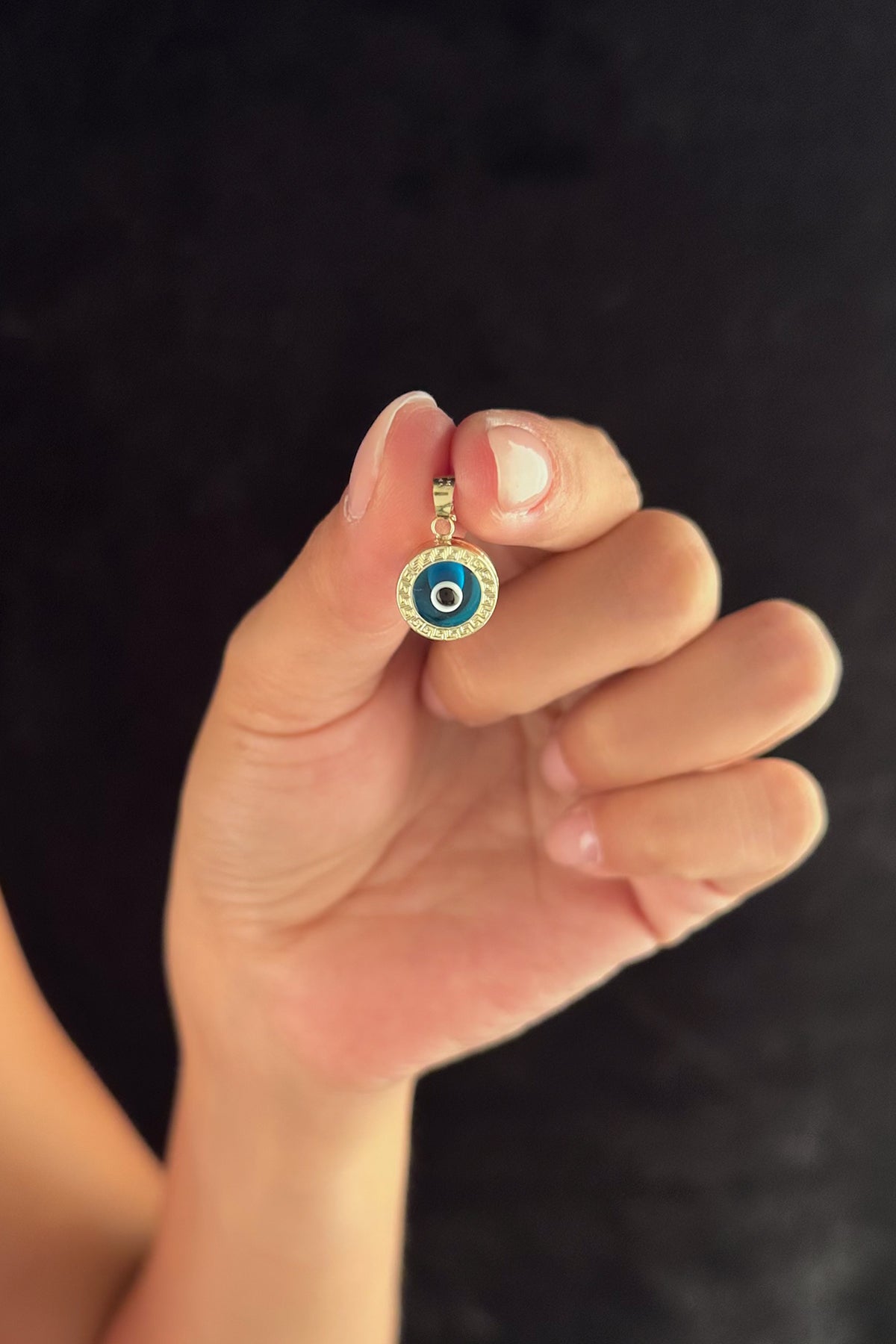 14K Gold Round Evil Eye Charm