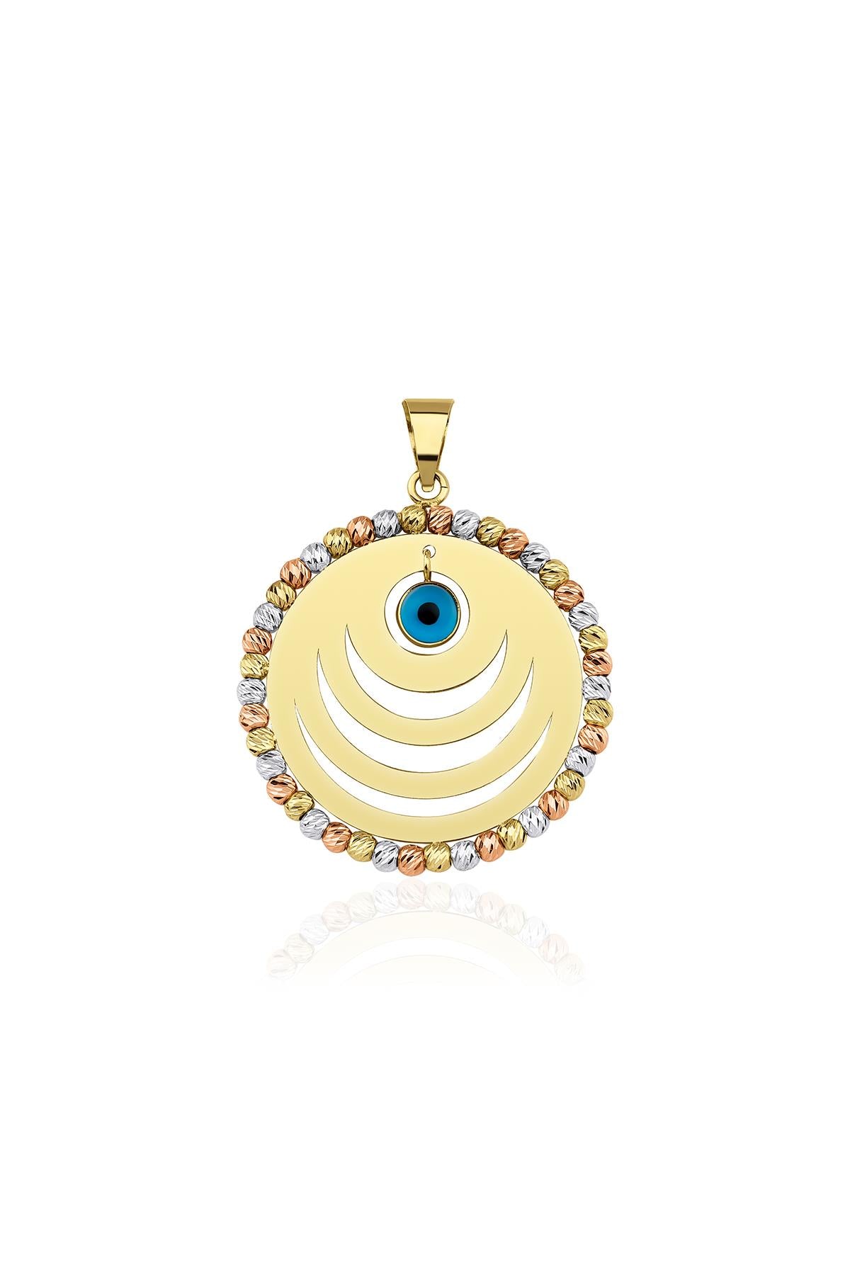 14K Gold Round Plate Dorica Evil Eye Charm
