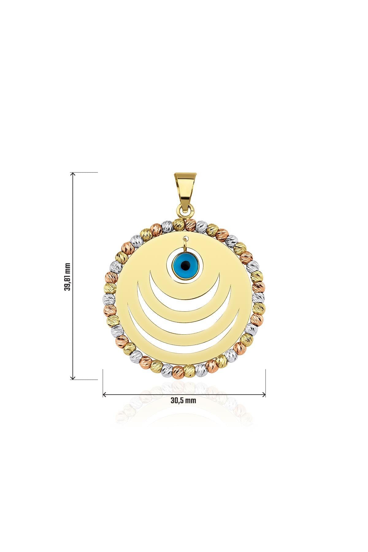 14K Gold Round Plate Dorica Evil Eye Charm