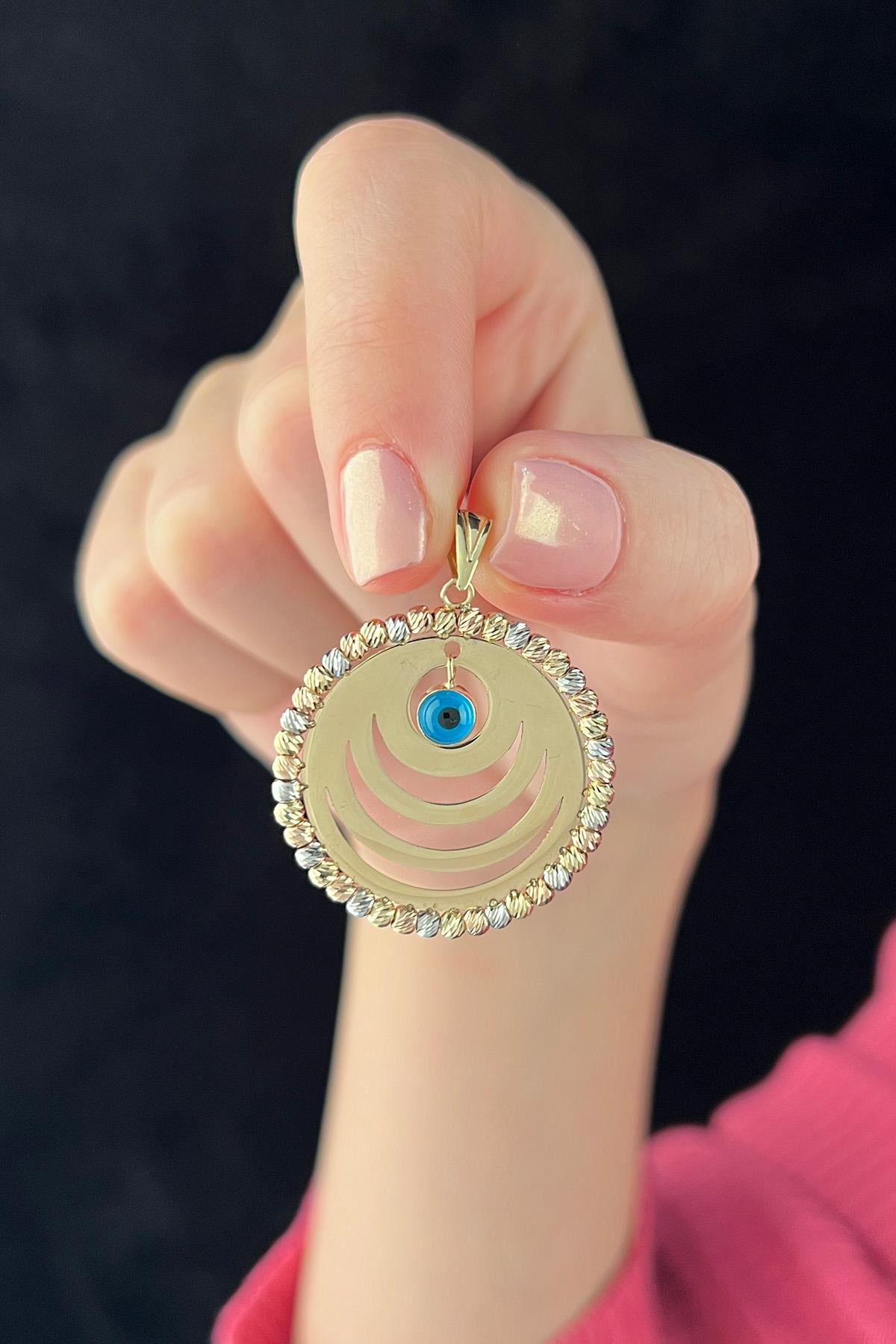 14K Gold Round Plate Dorica Evil Eye Charm