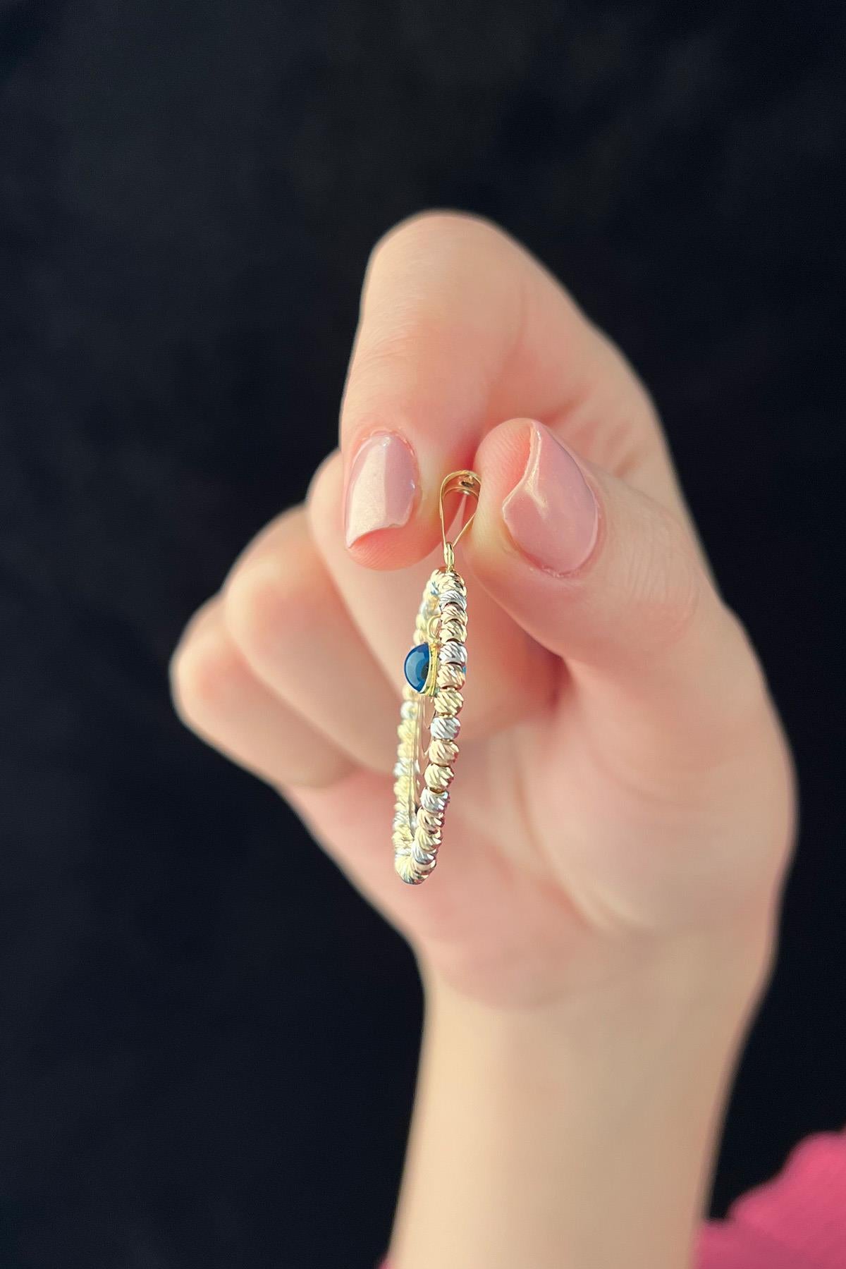 14K Gold Round Plate Dorica Evil Eye Charm