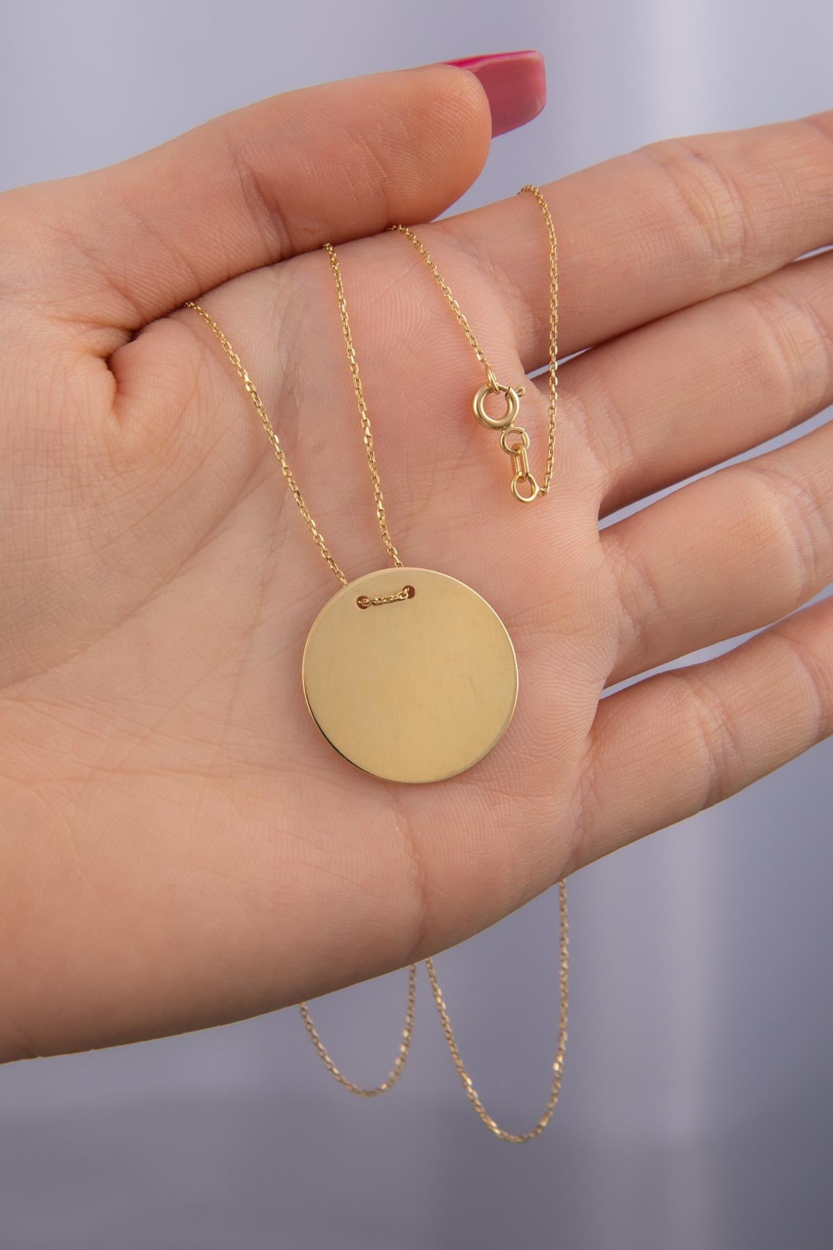 14K Gold Round Plate Necklace