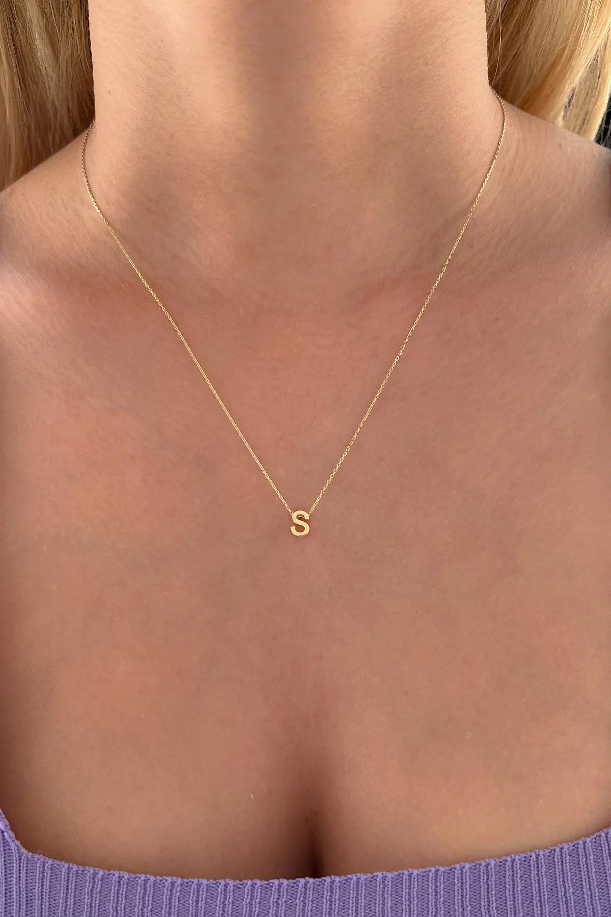 14K Gold S Initial Necklace