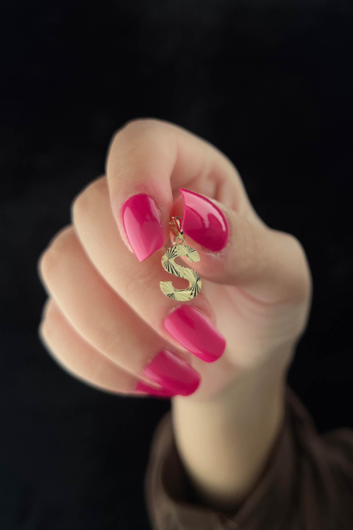 14K Gold S Letter Mini Shine Pendant