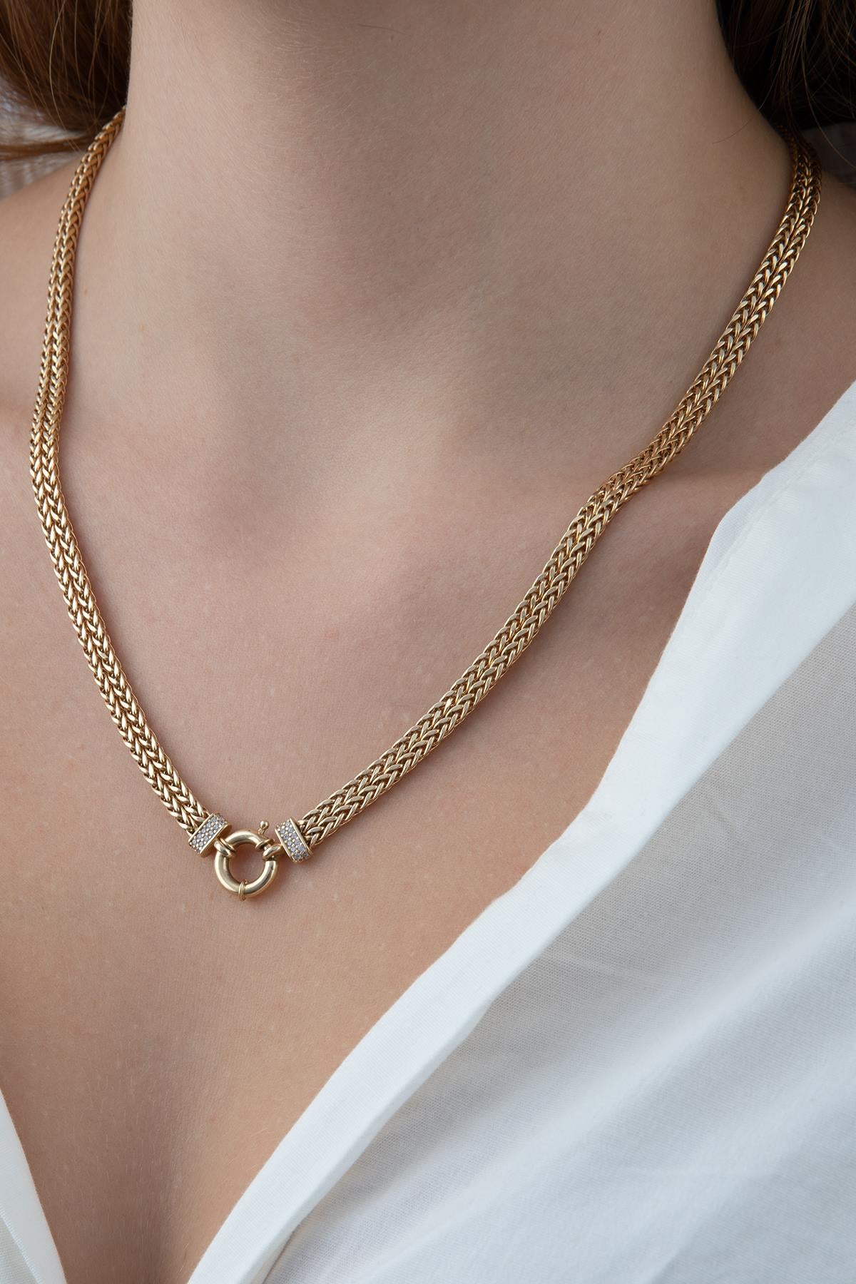 14K Gold Sailor Clasp Double Row Foxtail Chain