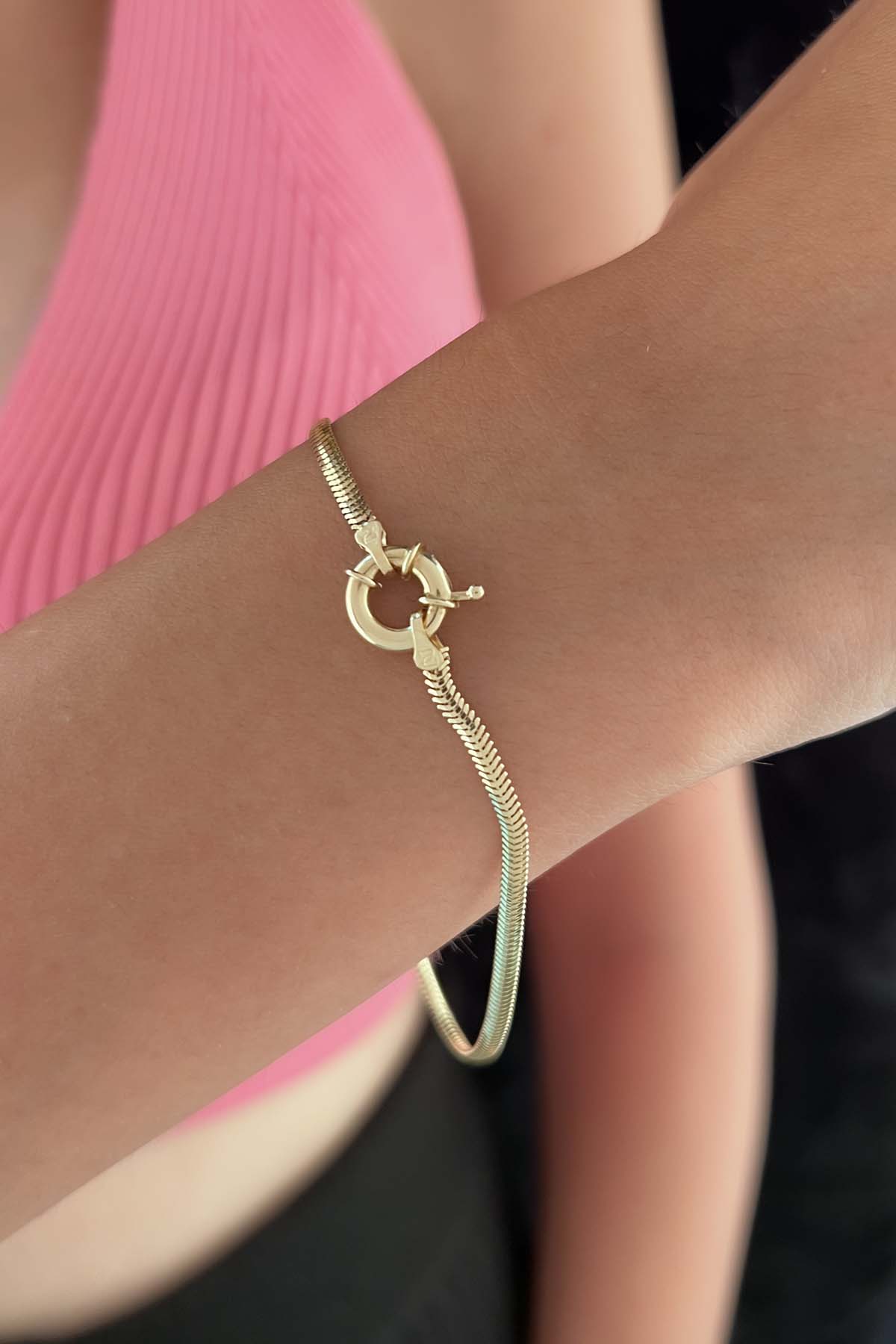 14K Gold Sailor Lock Classic Snake Chain Bracelet