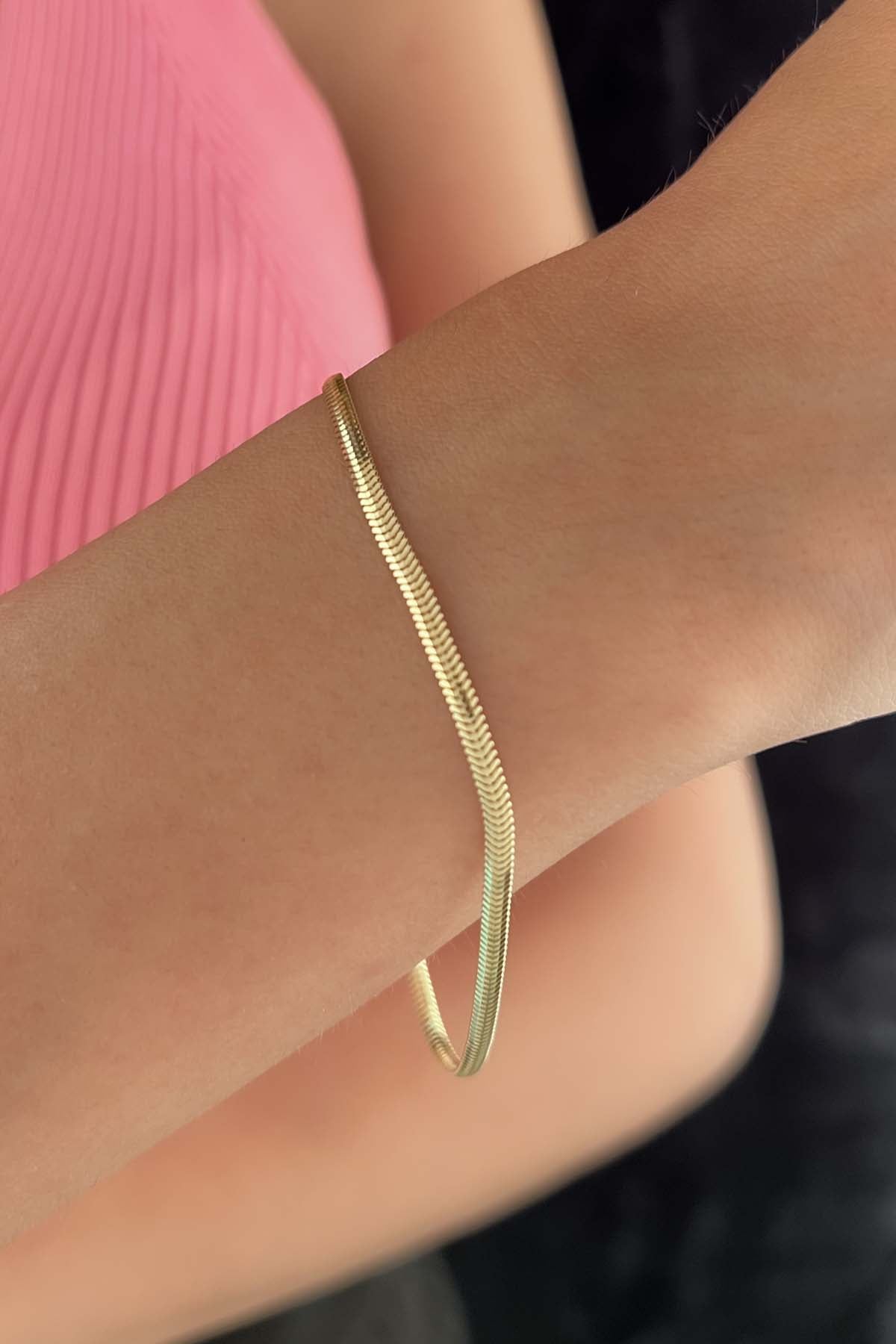 14K Gold Sailor Lock Classic Snake Chain Bracelet