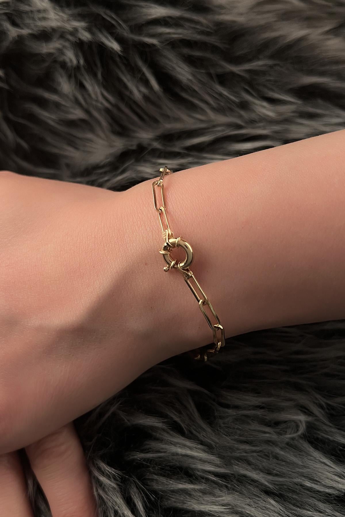 14K Gold Sailor Lock Paperclip Bracelet