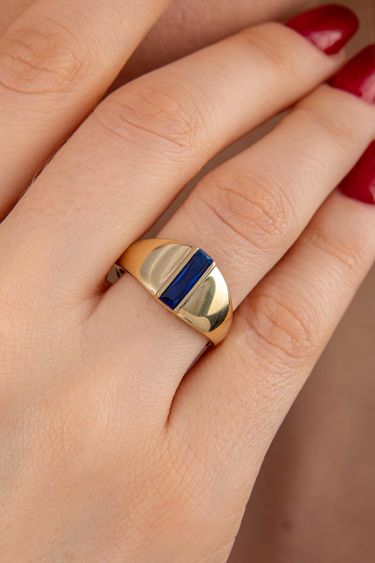 14K Gold Sapphire Bar Ring
