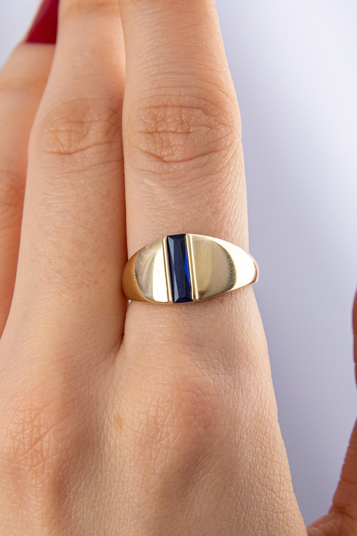 14K Gold Sapphire Bar Ring