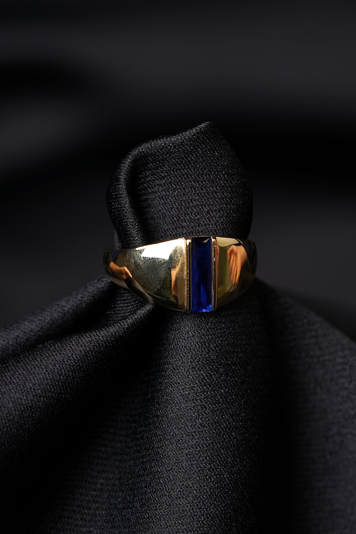 14K Solid Gold Sapphire Bar Ring