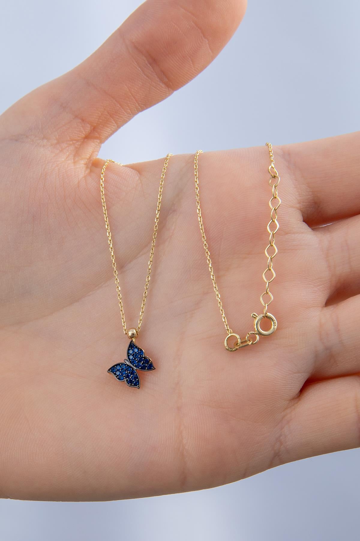 14K Gold Sapphire Stone Butterfly Necklace