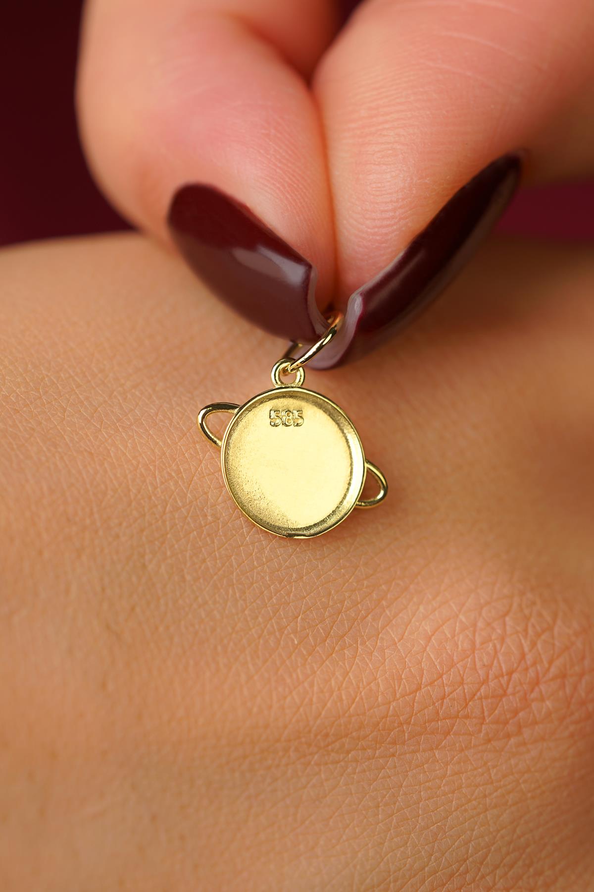 14K Solid Gold Saturn Pendant