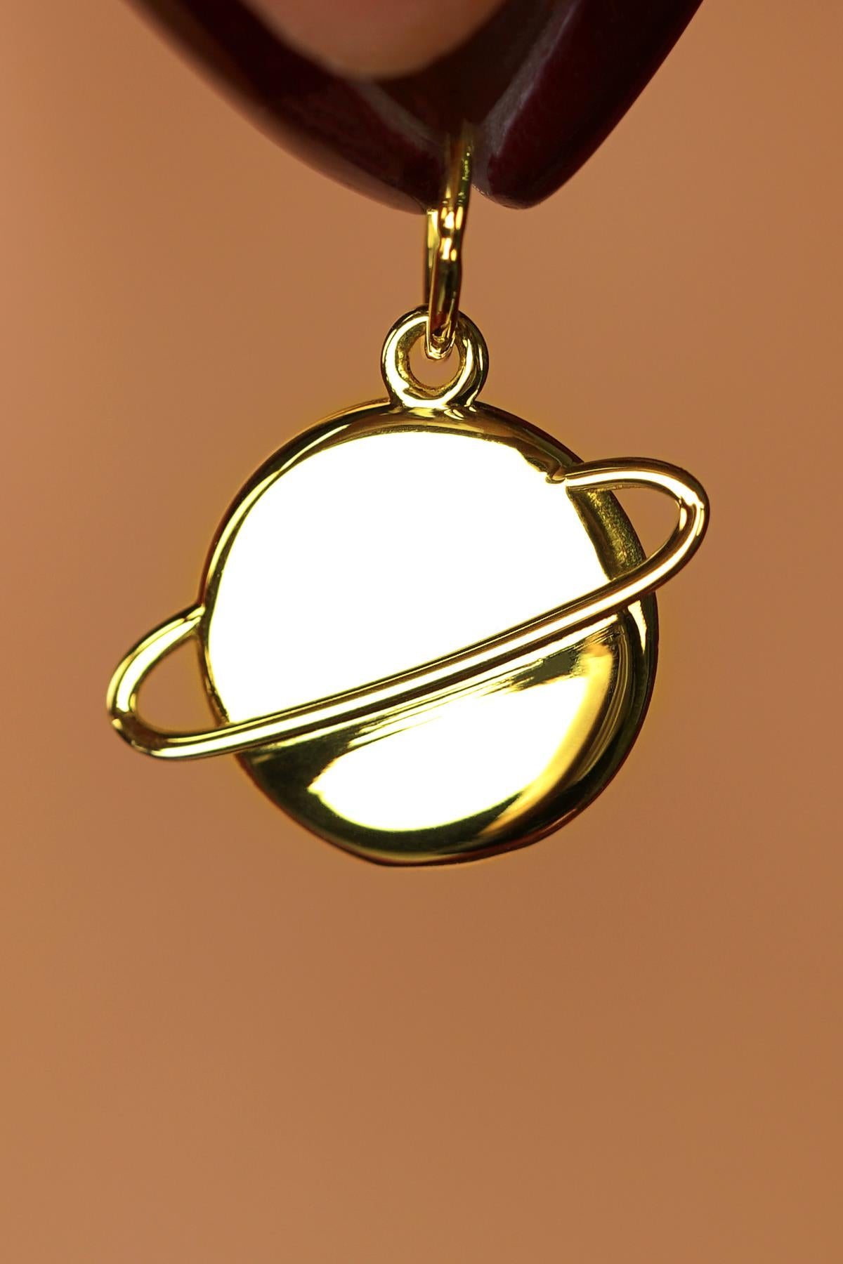 14K Solid Gold Saturn Pendant