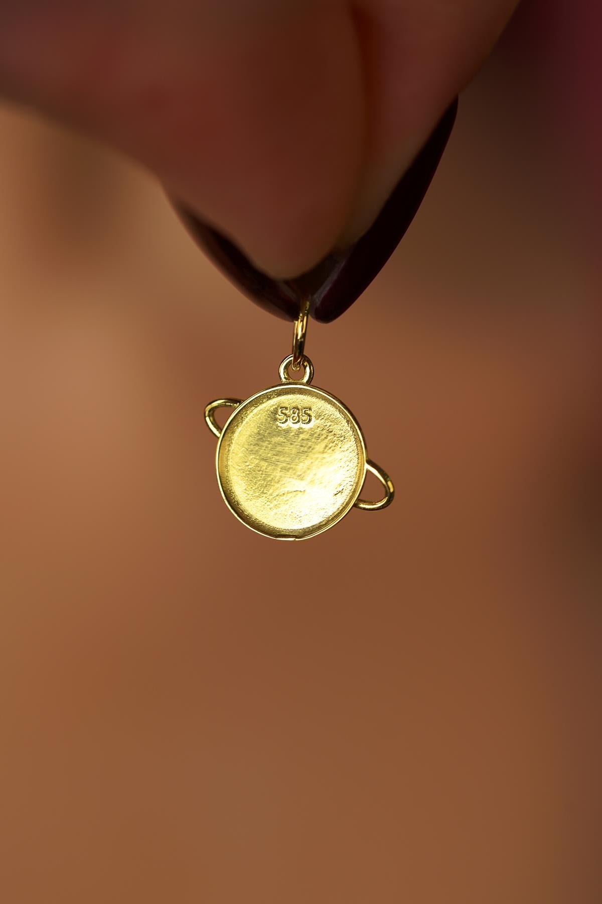 14K Solid Gold Saturn Pendant